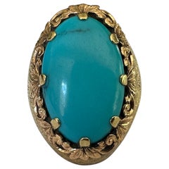 Art Deco Großer Naturtürkis und 18K Gold Cocktail Ring