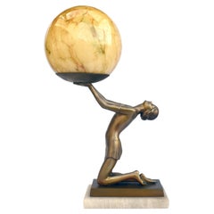 Vintage Art Deco Large & Original Figural Table Lamp, Spelter & Glass , c1930