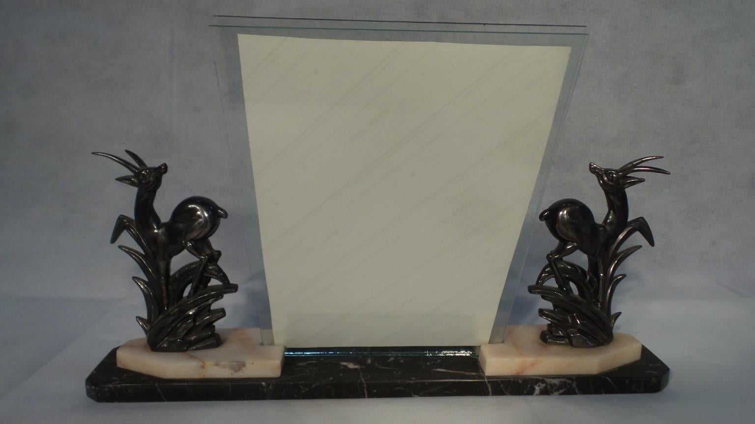 Art Deco Large Photo Frame French, circa 1930 - Deer on Marble  In Good Condition For Sale In Blackpool, Lancashire
