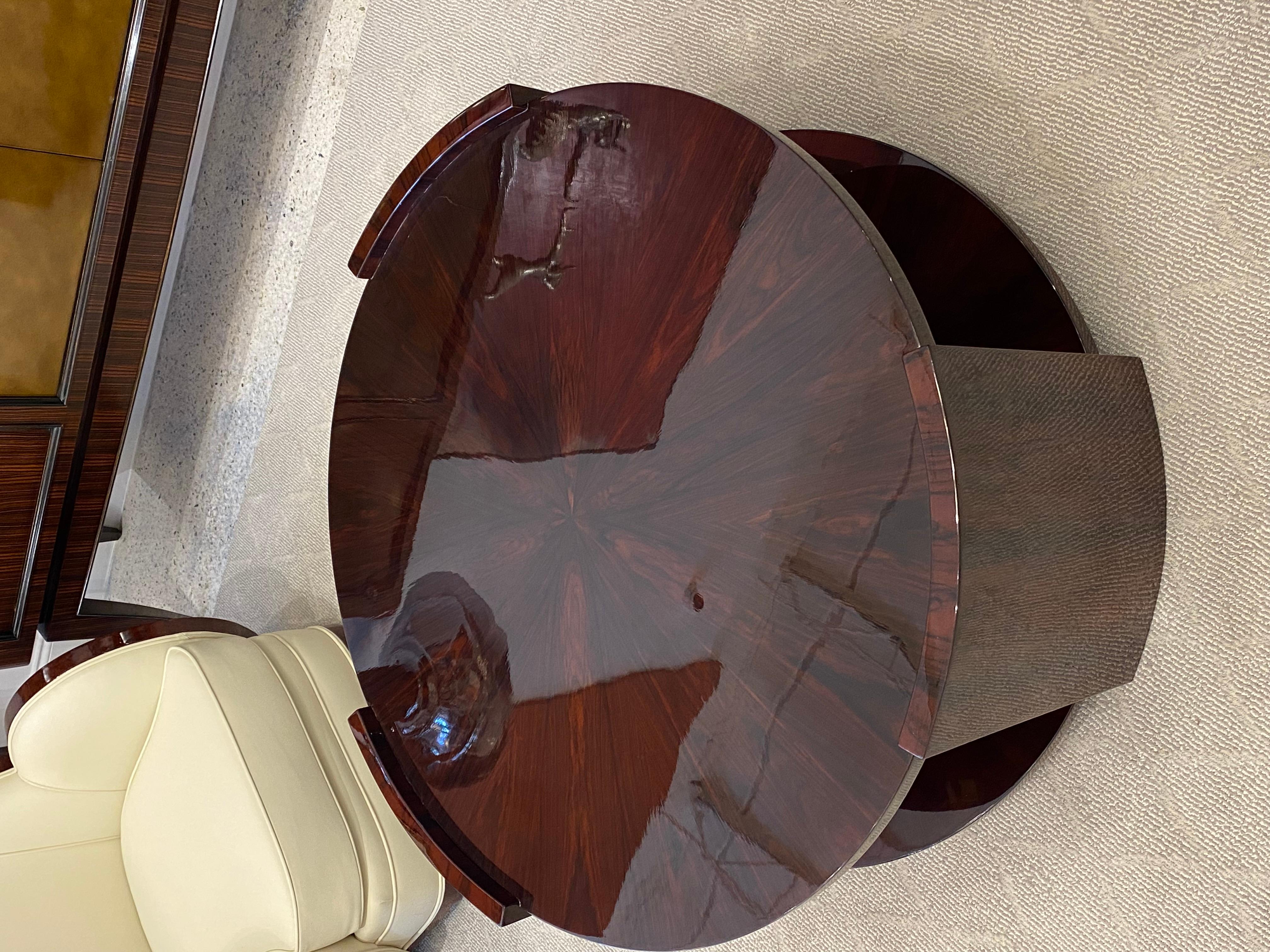 French Art Deco Large Rosewood Round Coffee Table