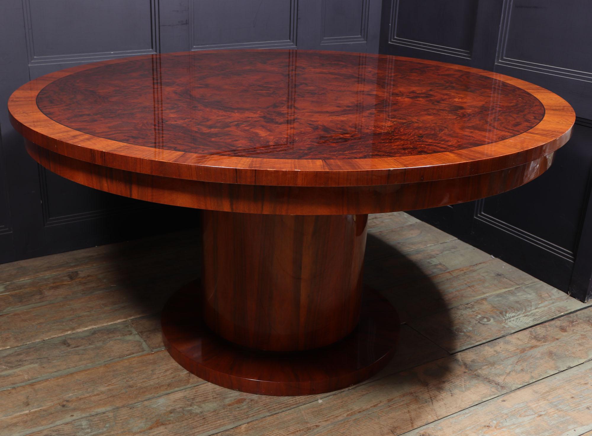 French Art Deco Large Round Dining Table in Walnut