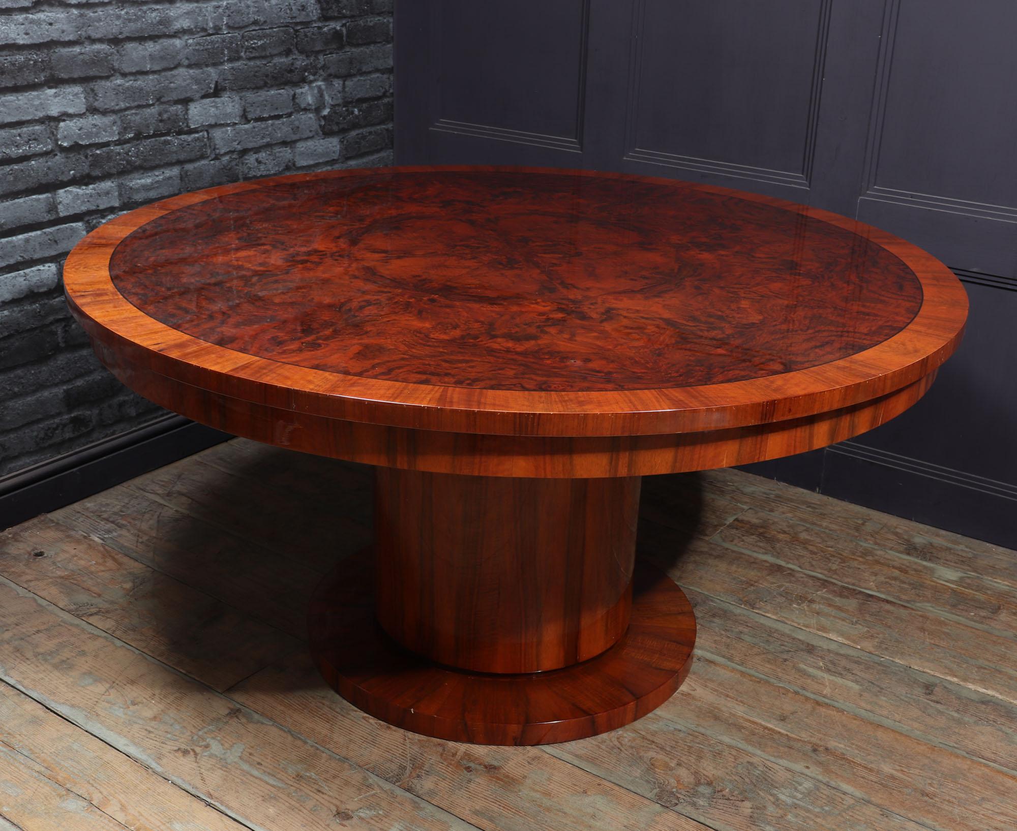 Art Deco Large Round Dining Table in Walnut 3