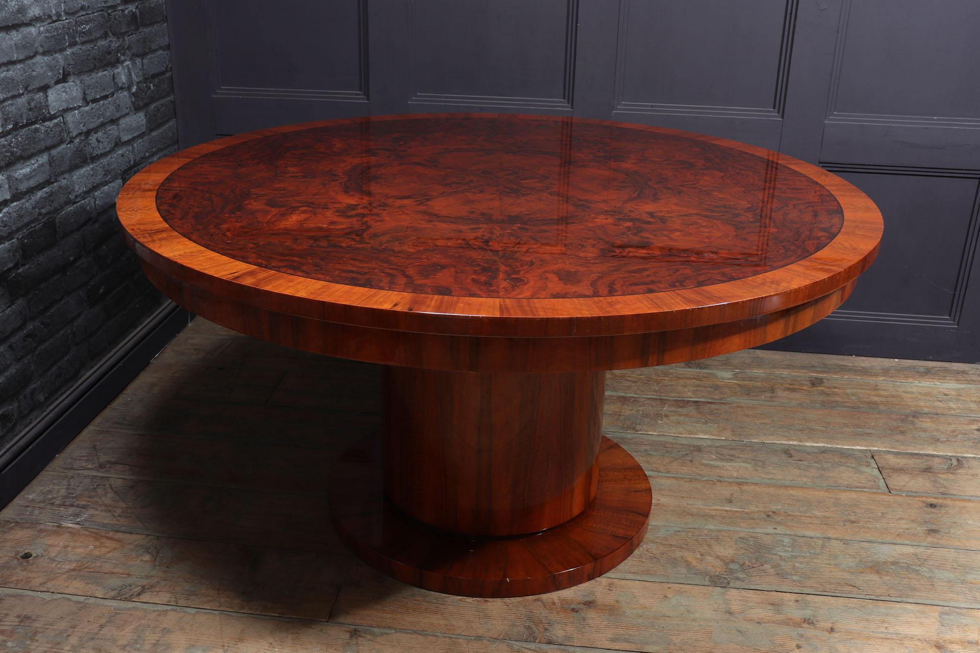Art Deco Large Round Dining Table in Walnut 4