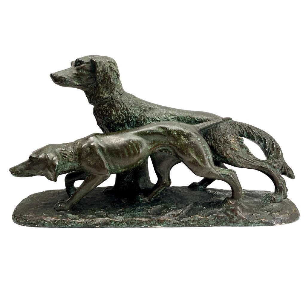 Art Deco Large Signed G Carli with stylized  Representation of Hunting Dogs 
Originel Patina on all Parts
The piece is in Fair and original condition and a real beauty!

Looks simply stunning.
























