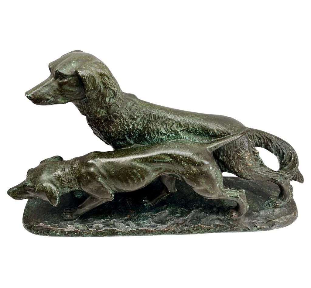 Art Deco Large Signed G Carli with stylized  Representation of Hunting Dogs  In Good Condition For Sale In Verviers, BE