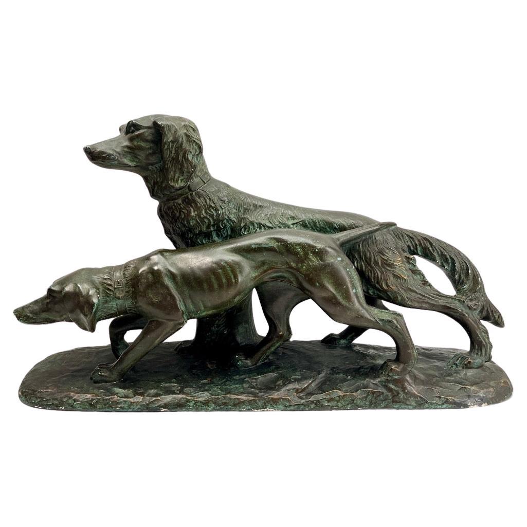 Art Deco Large Signed G Carli with stylized  Representation of Hunting Dogs