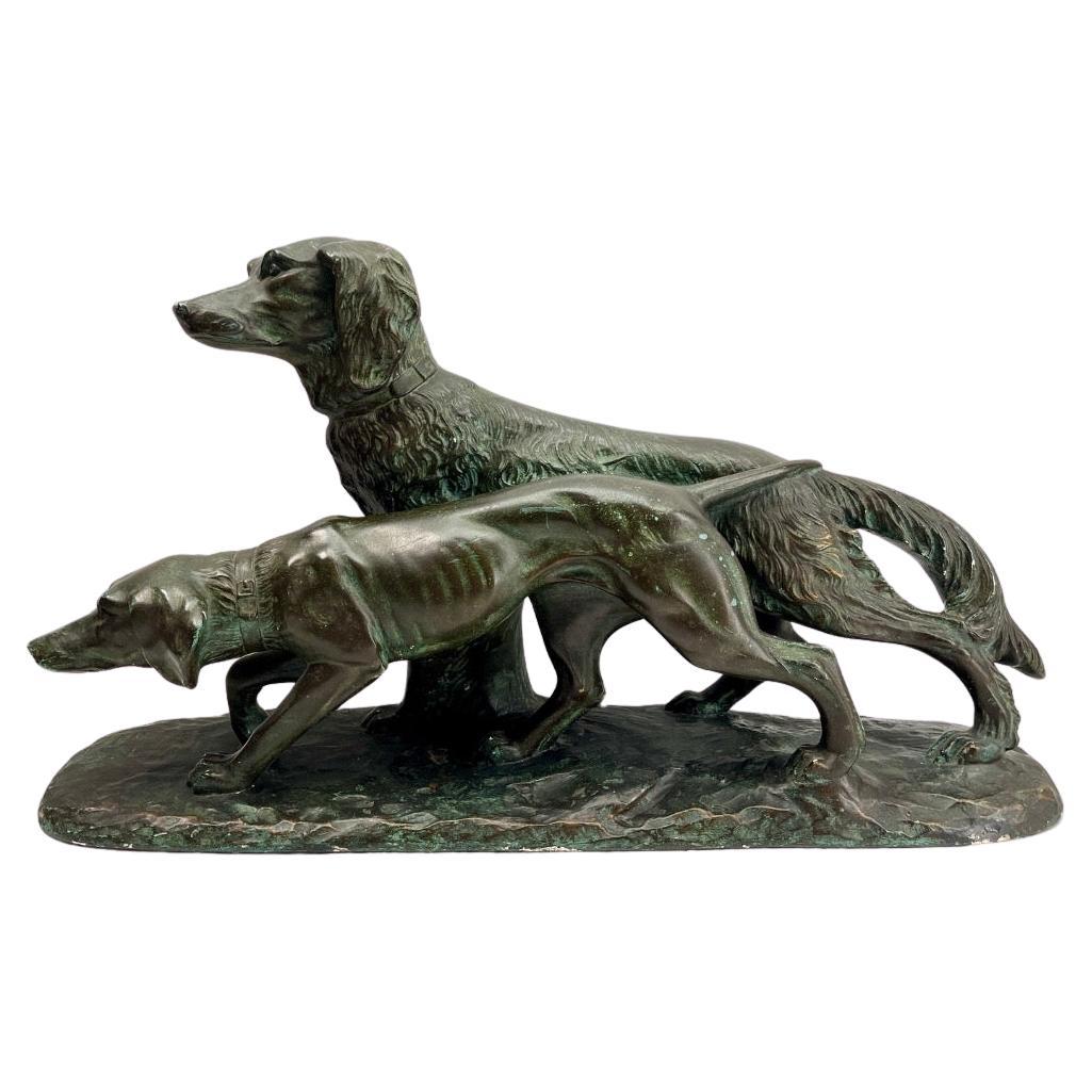 Art Deco Large Signed G Carli with stylized  Representation of Hunting Dogs  For Sale