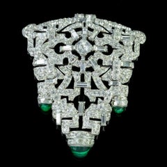 Art Deco Large Silver Paste Stone Brooch Green Paste, circa 1920