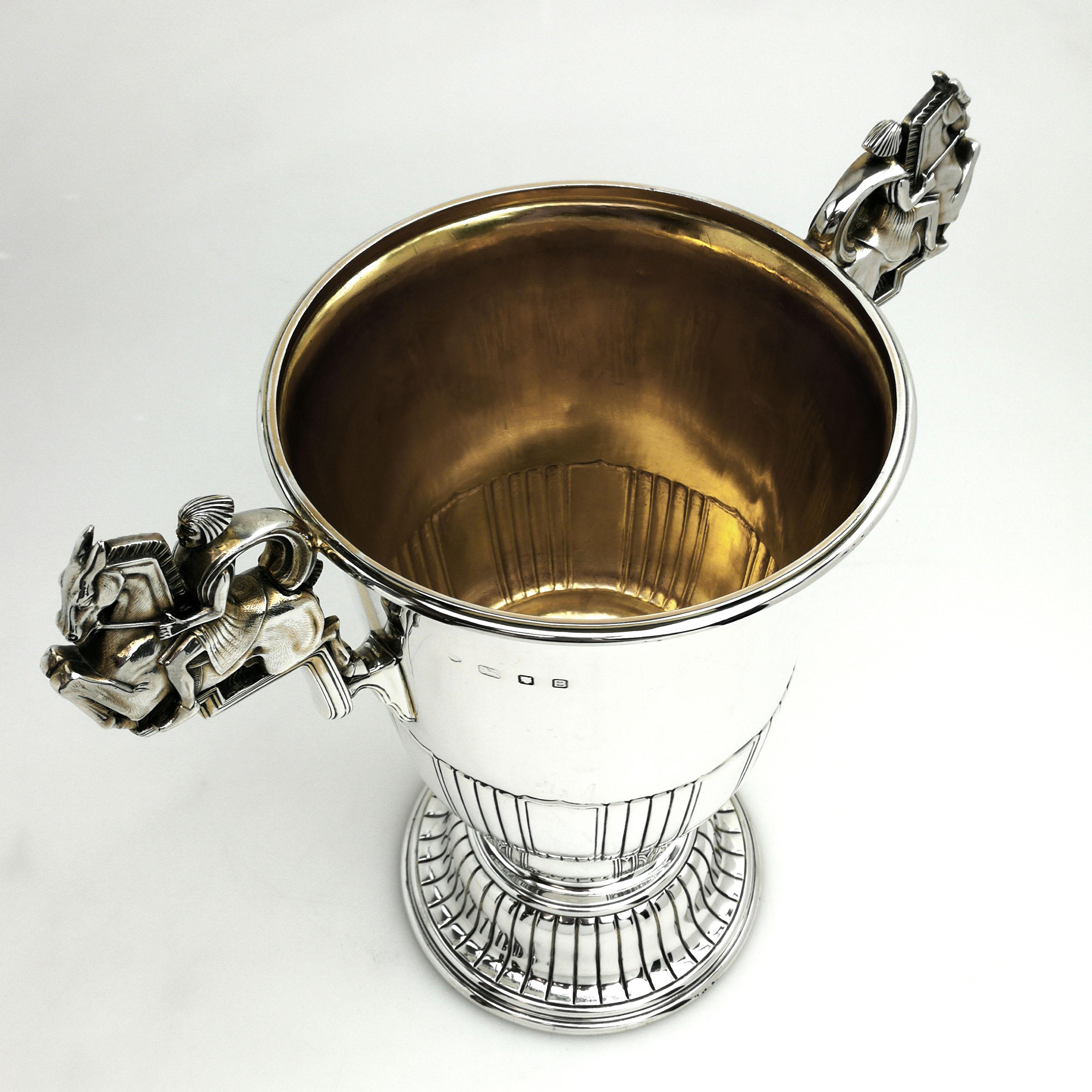 20th Century Art Deco Large Sterling Silver Cup & Cover / Trophy 1937 Horse Equestrian