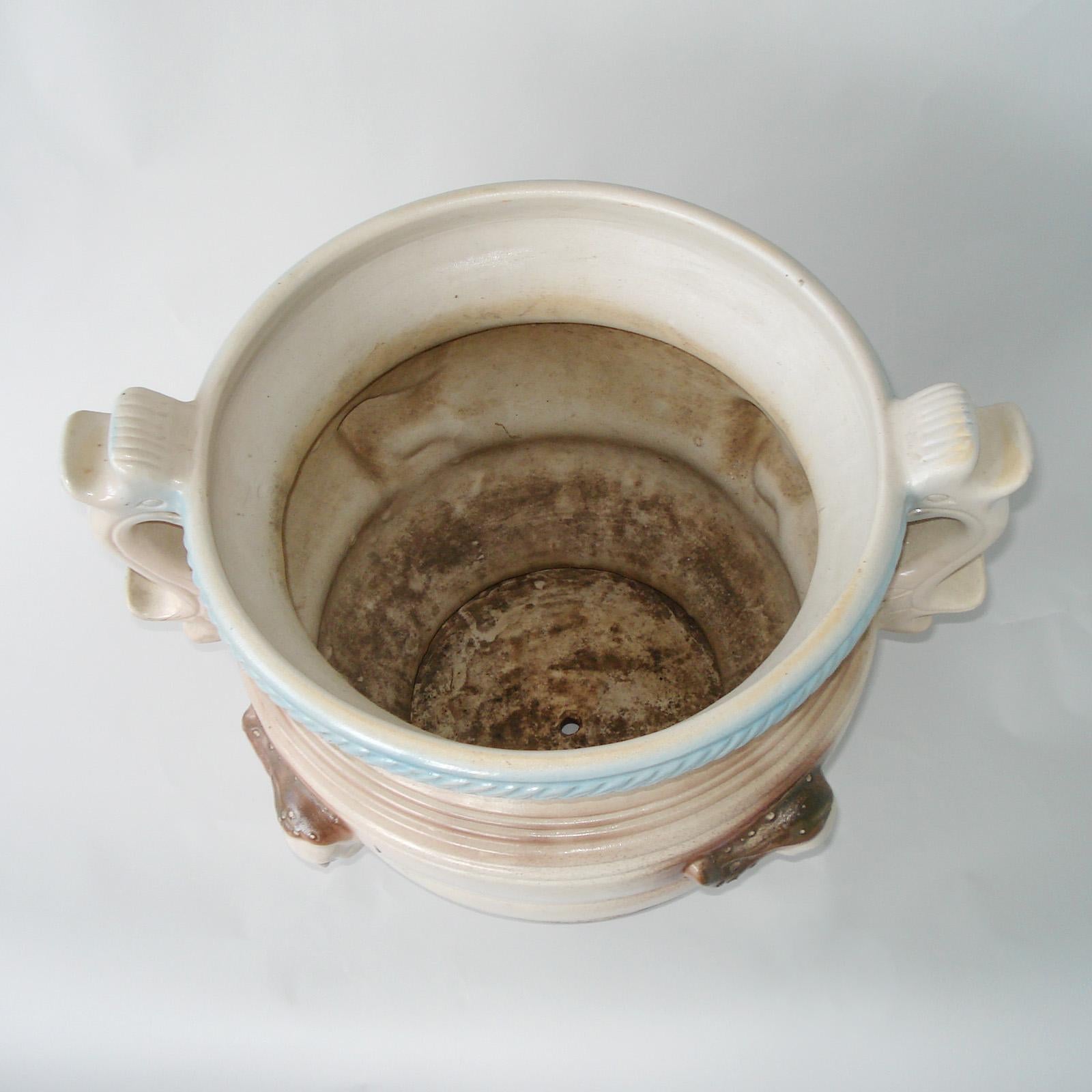 Fioriera grande in gres Art Deco con manici, Cachepot in vendita 3