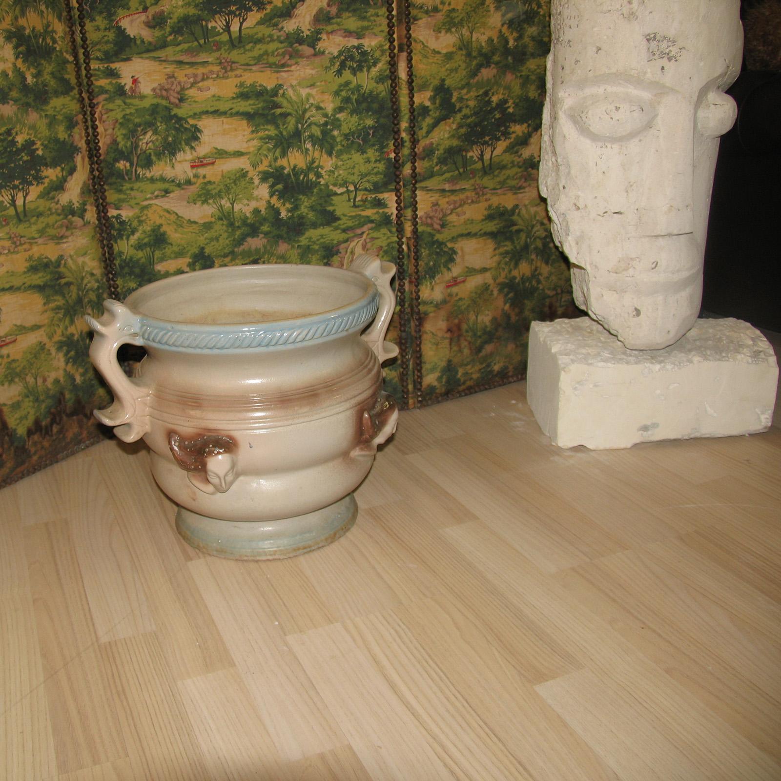Art Deco Large Stoneware Planter with Handles, Cachepot For Sale 7