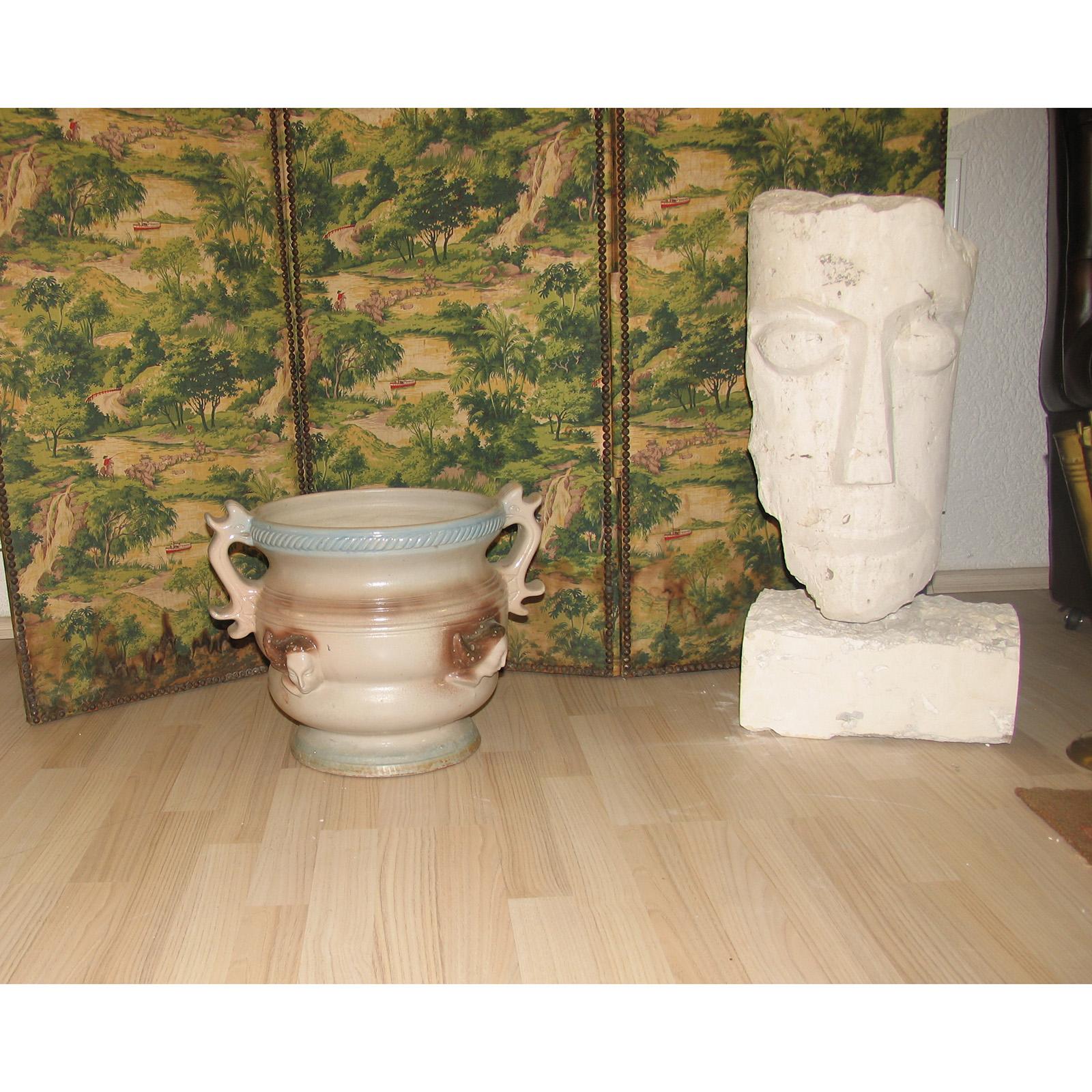 Art Deco Large Stoneware Planter with Handles, Cachepot For Sale 8
