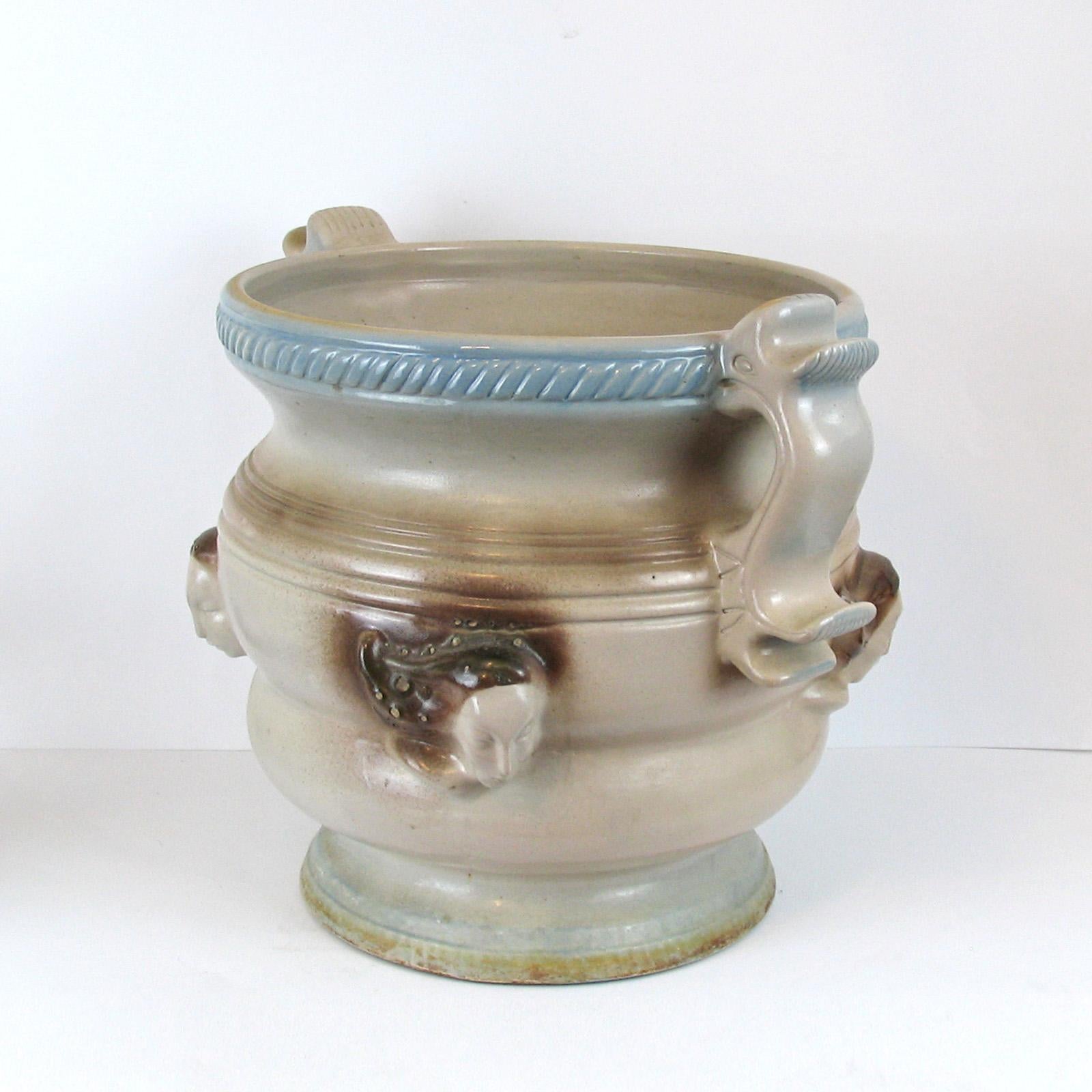 Art Deco Large Stoneware Planter with Handles, Cachepot In Good Condition For Sale In Bochum, NRW