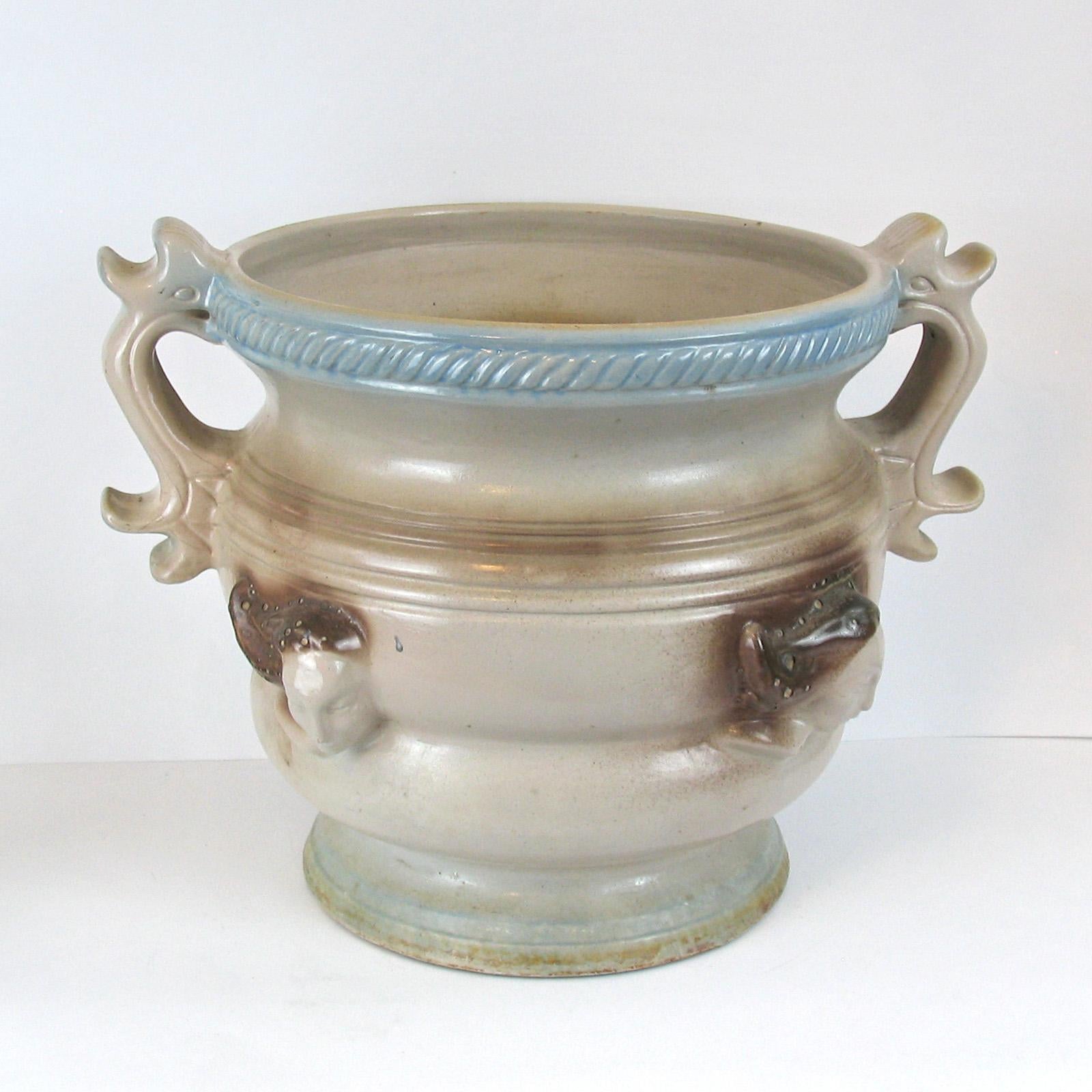 20th Century Art Deco Large Stoneware Planter with Handles, Cachepot For Sale