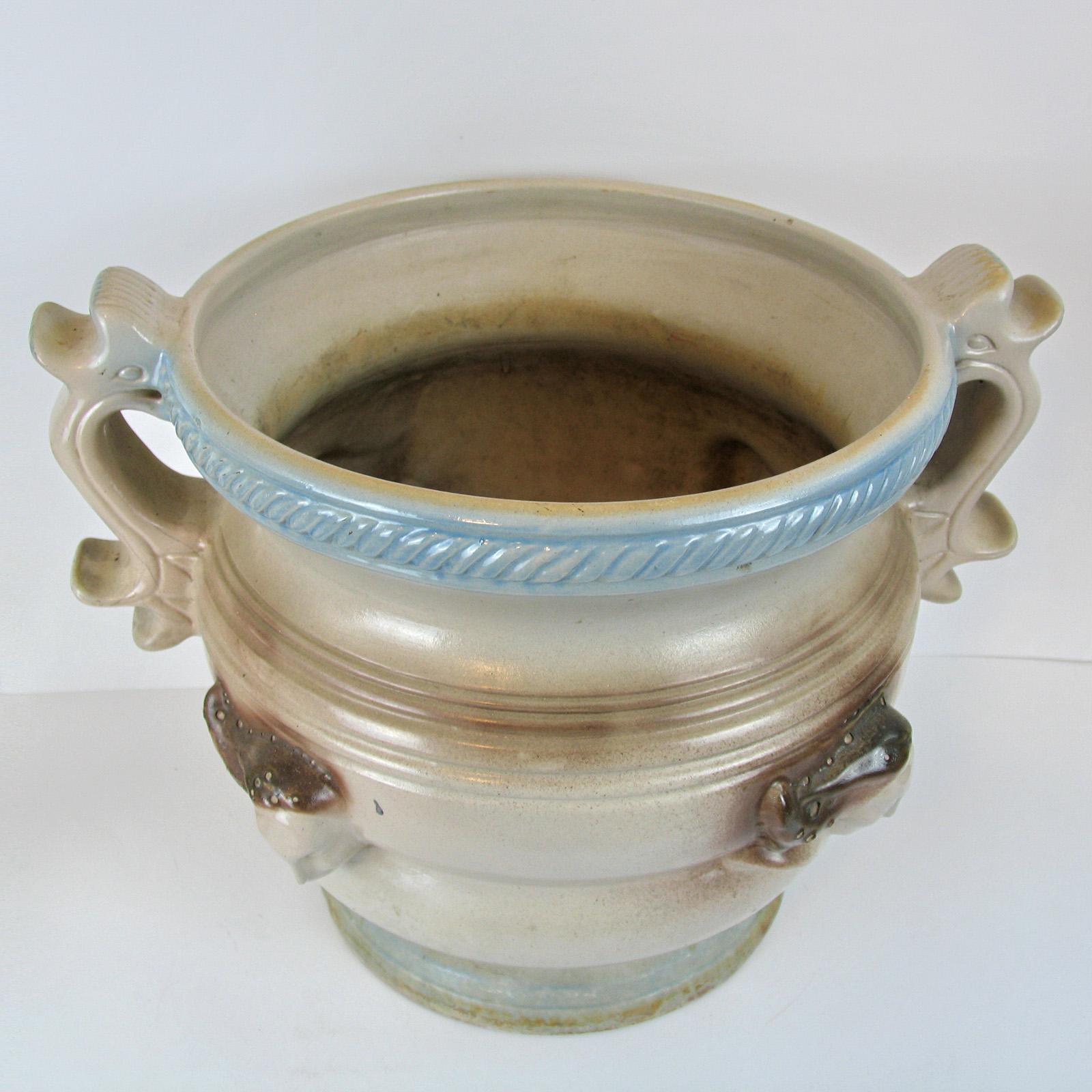 Art Deco Large Stoneware Planter with Handles, Cachepot For Sale 1