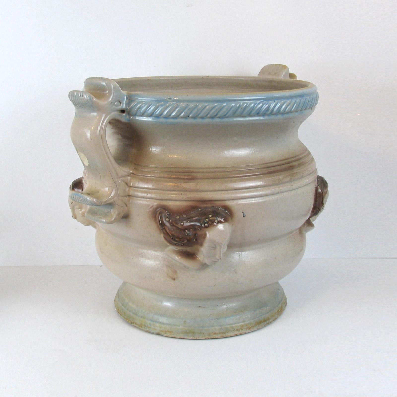 Art Deco Large Stoneware Planter with Handles, Cachepot For Sale 2