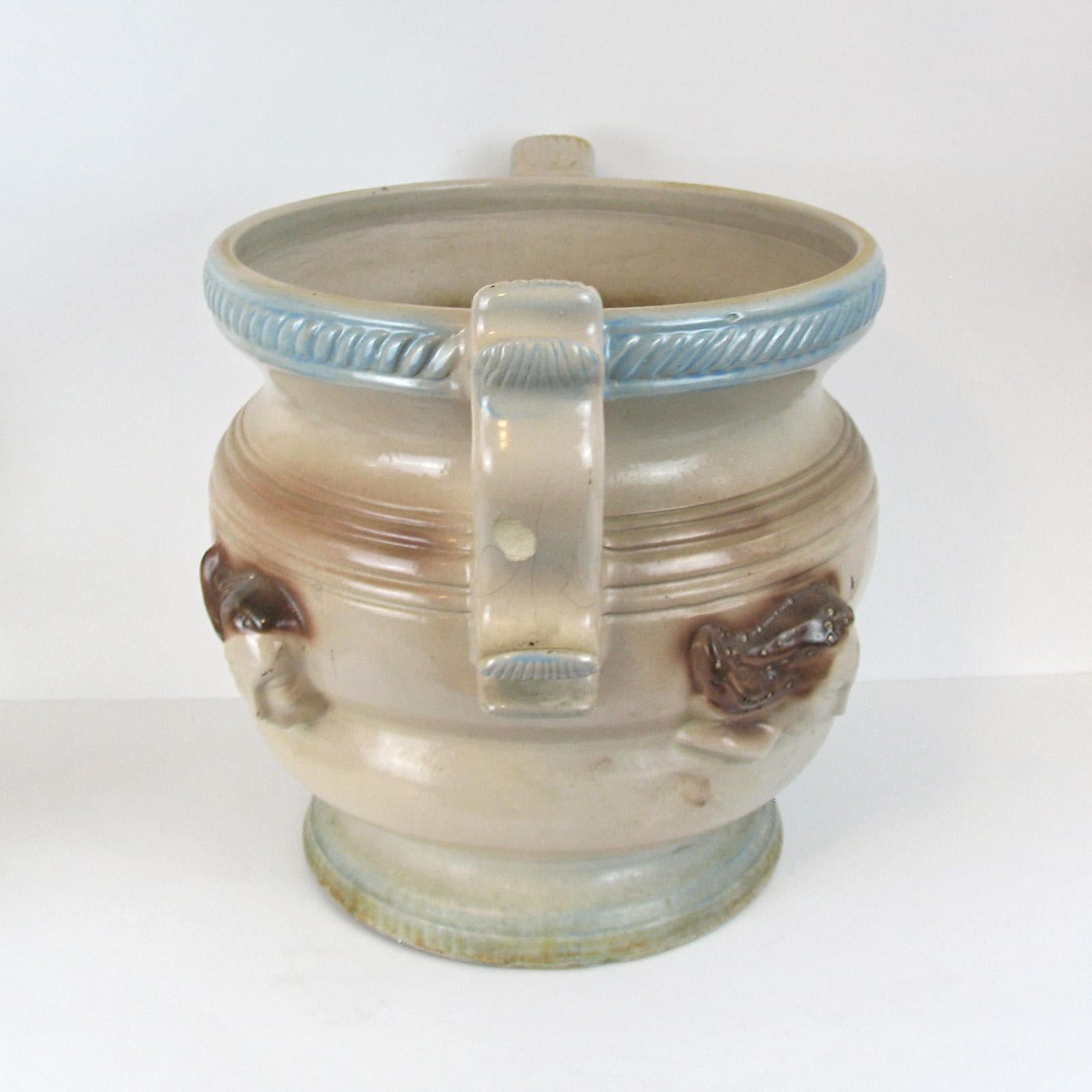 Art Deco Large Stoneware Planter with Handles, Cachepot For Sale 3