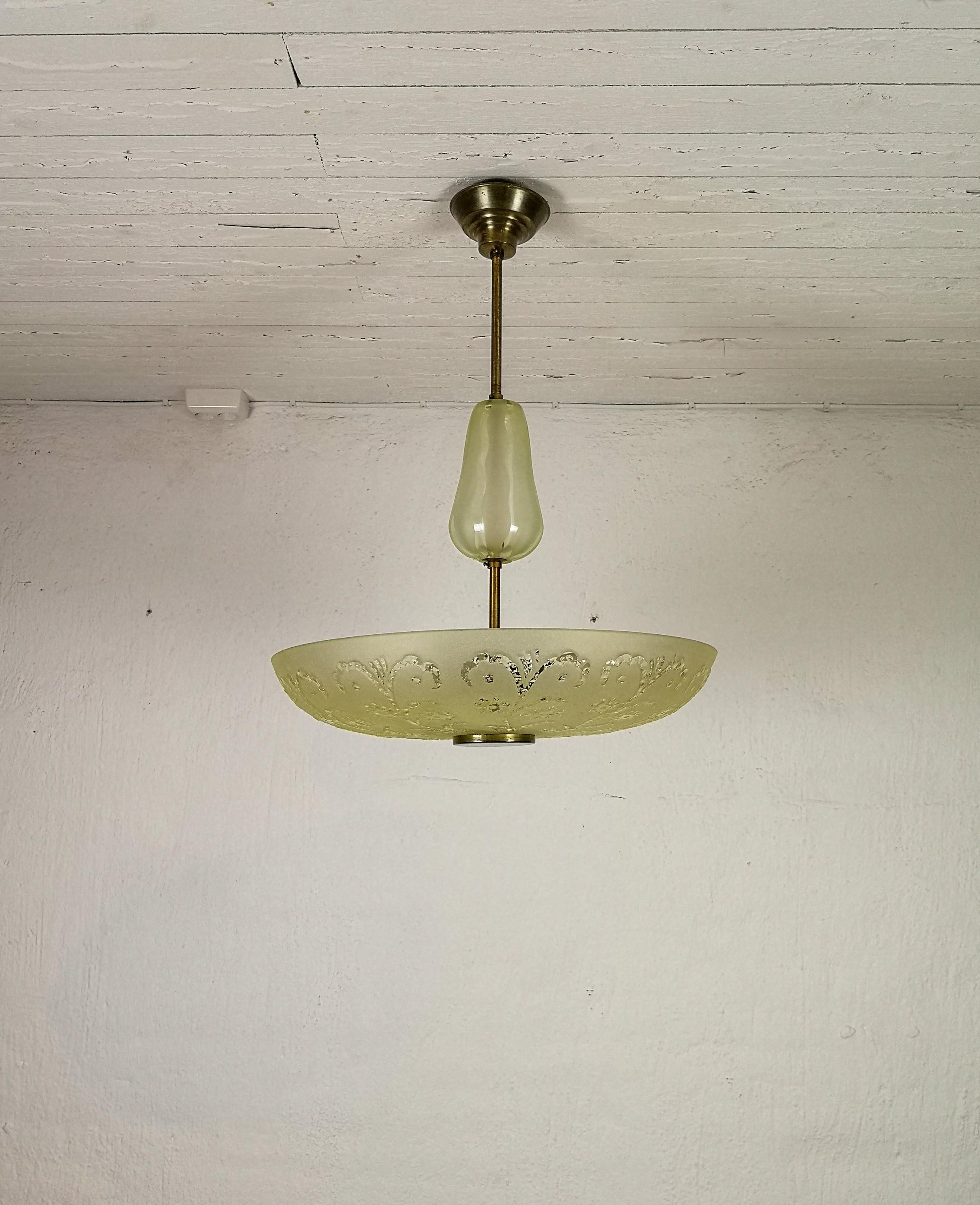 Nice looking Art Deco ceiling lamp with texture. Made circa 1940 in Sweden.

Good vintage condition.

Measures: D 52 cm, H 68 cm.
 