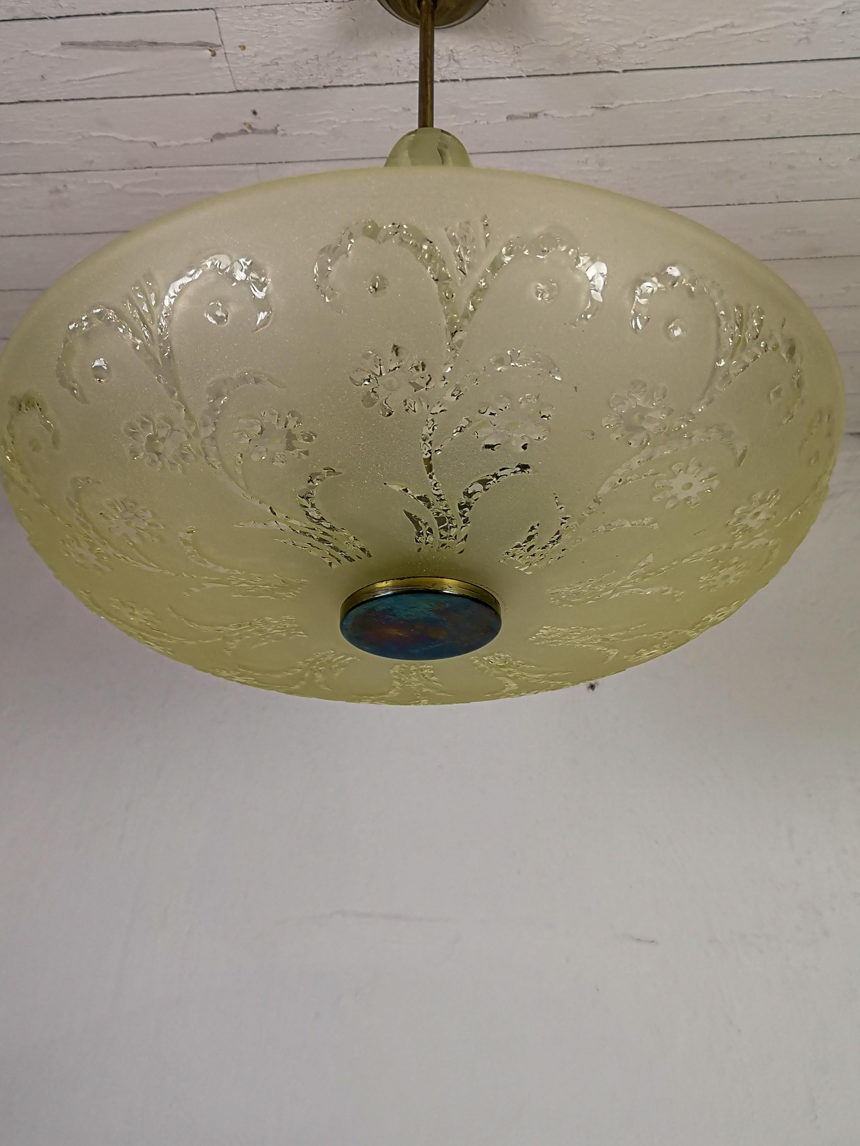 Glass Art Deco Large Swedish Orrefors Ceiling Fixture