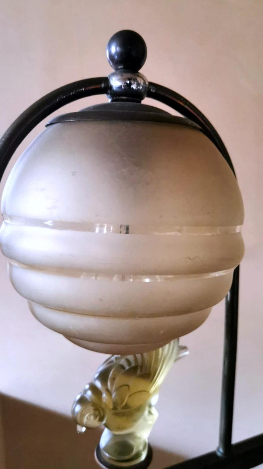 Art Deco Large Table Lamp with Crystal Sparrow Lalique Style 5