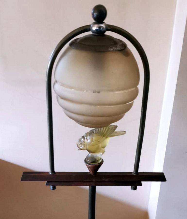 20th Century Art Deco Large Table Lamp with Crystal Sparrow Lalique Style