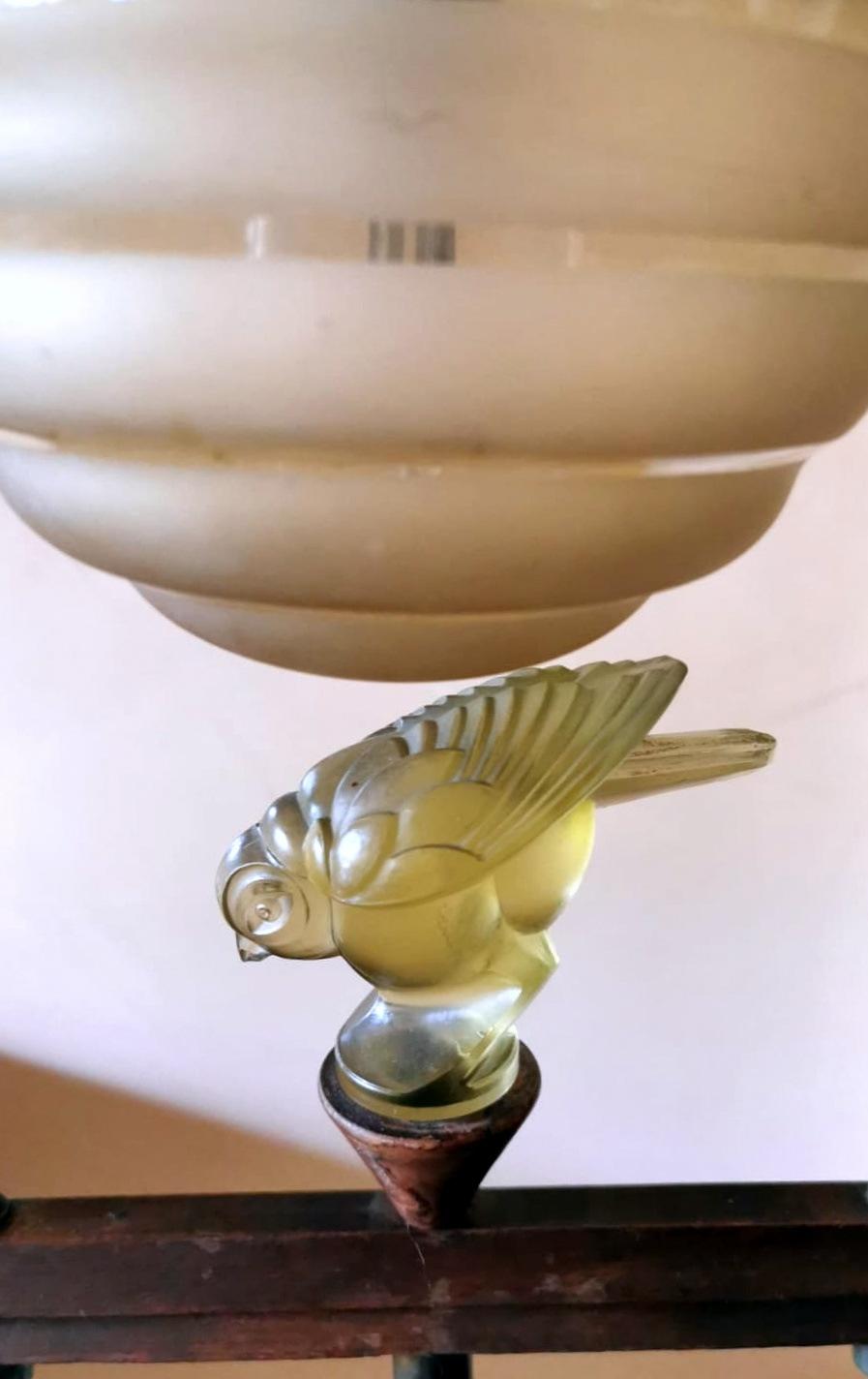 Art Deco Large Table Lamp with Crystal Sparrow Lalique Style 2