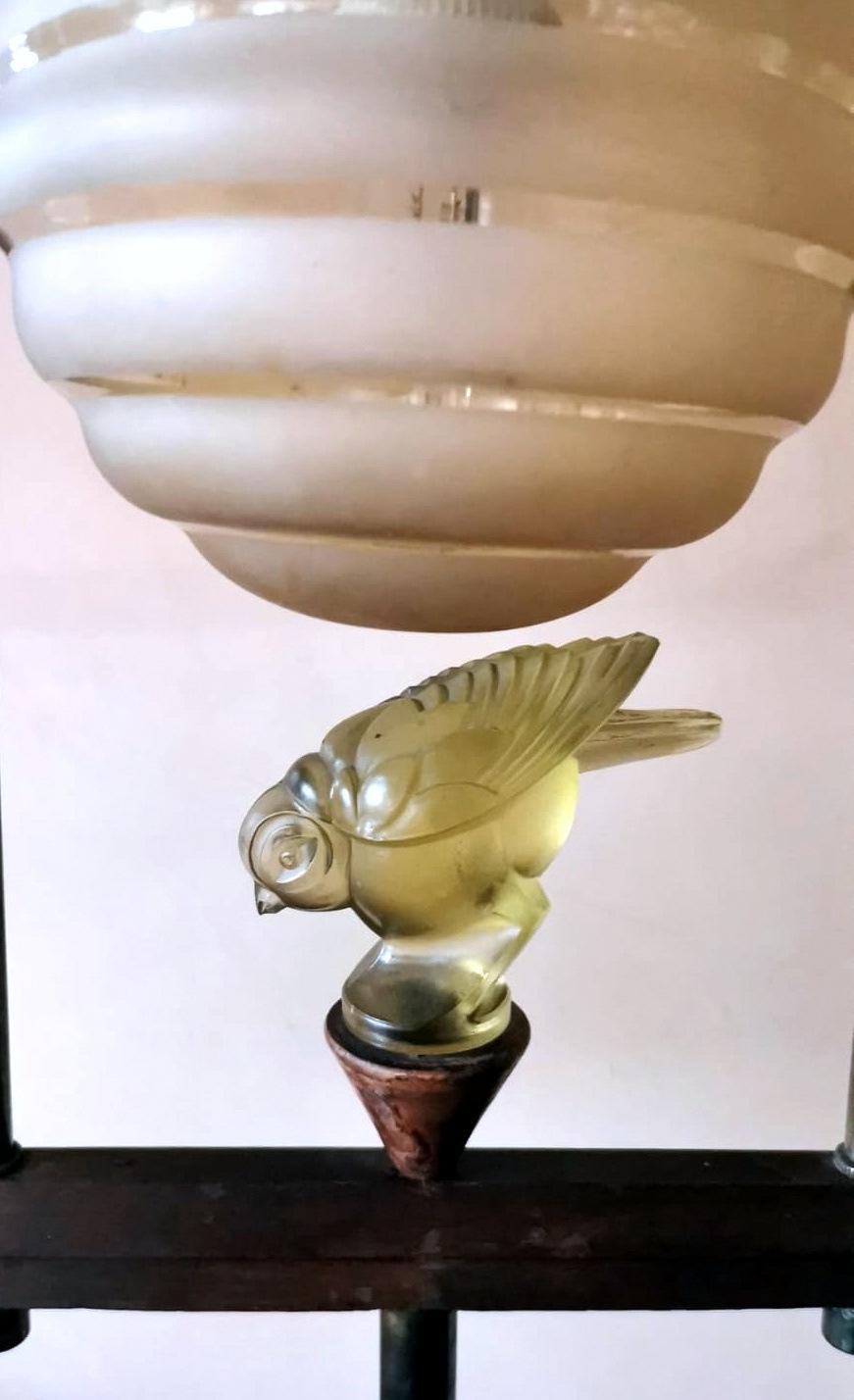 Art Deco Large Table Lamp with Crystal Sparrow Lalique Style 3