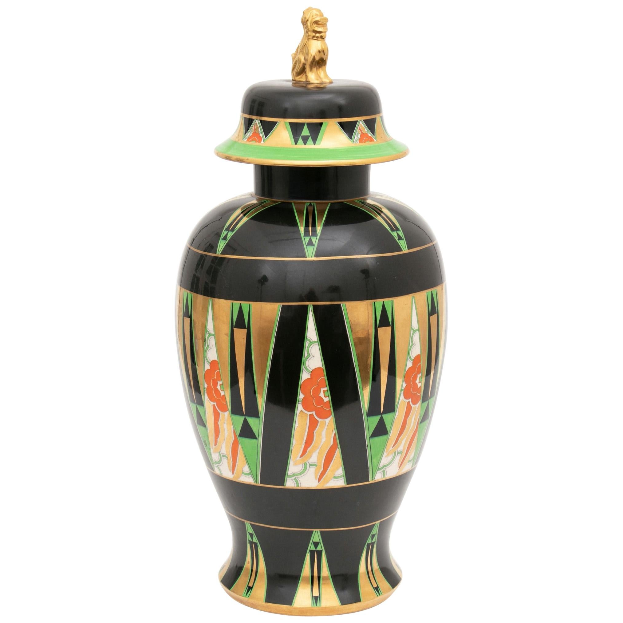 Art Deco Large Temple Vase by Enoch Boulton Enameled with the Orient Design For Sale