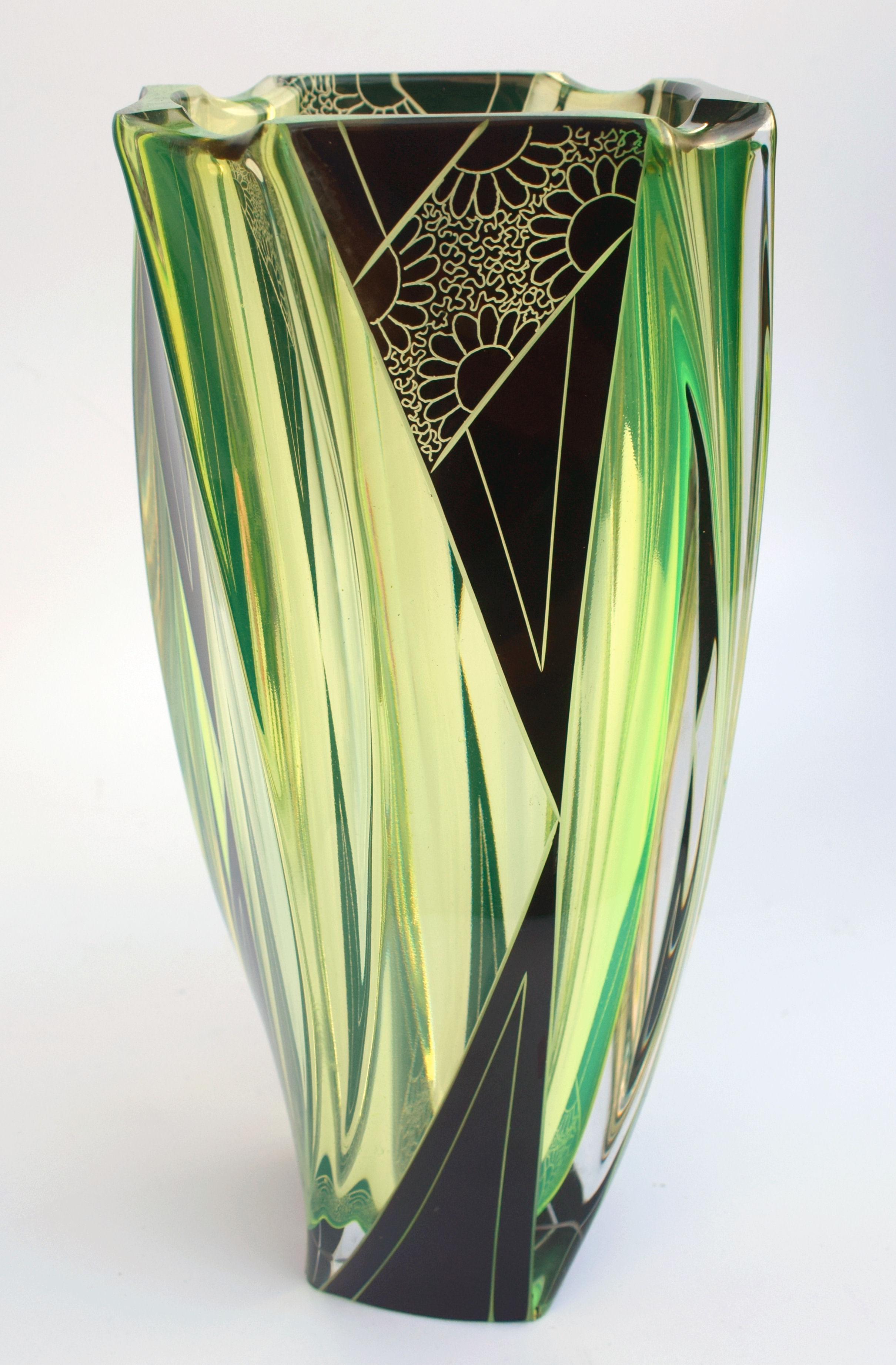 Art Deco Large Uranium Glass Vase by Karl Palda, circa 1930 1