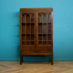 Art Deco Large Vintage Oak Glazed Display Cabinet Bookcase, 1930s
