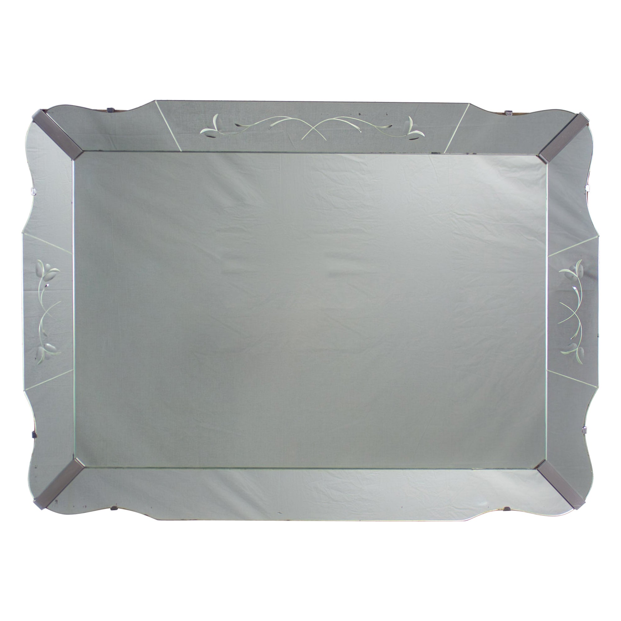 Art Deco Large Wall Mirror Rectangular w/Curved Sides
Etched Venetian Glass