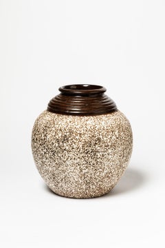 Art Deco Large White and Brown 1930 Ceramic Vase by Louis Dage Unique Piece