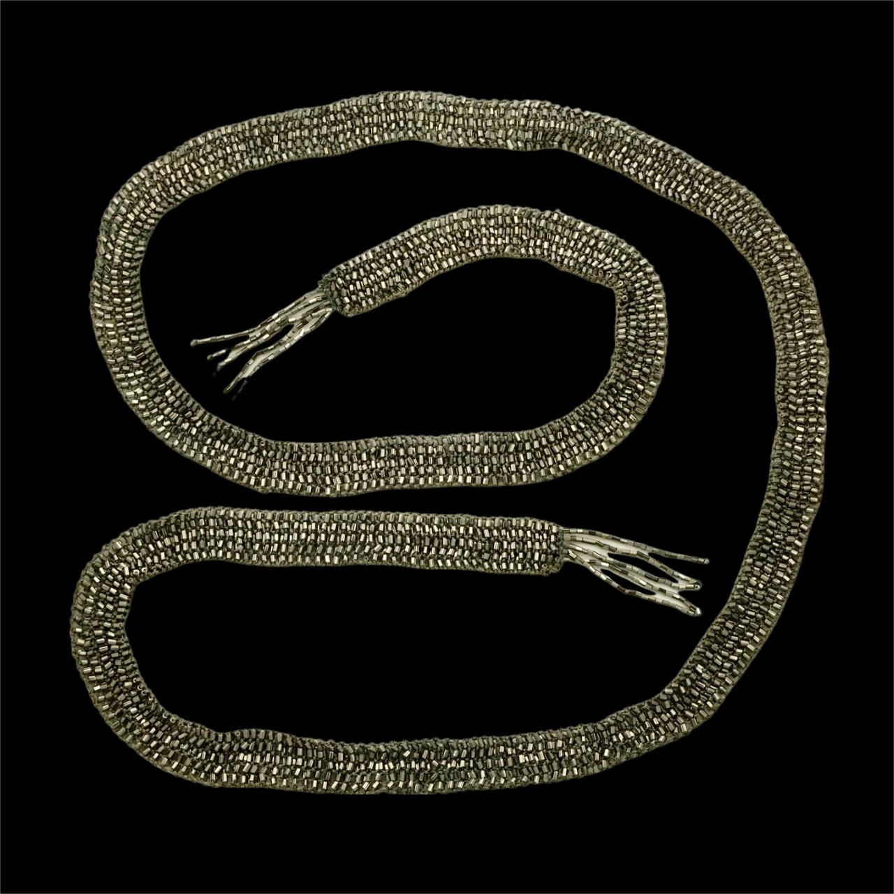 Art Deco Lariat Necklace or Belt with Silvery Glass Beads For Sale 6