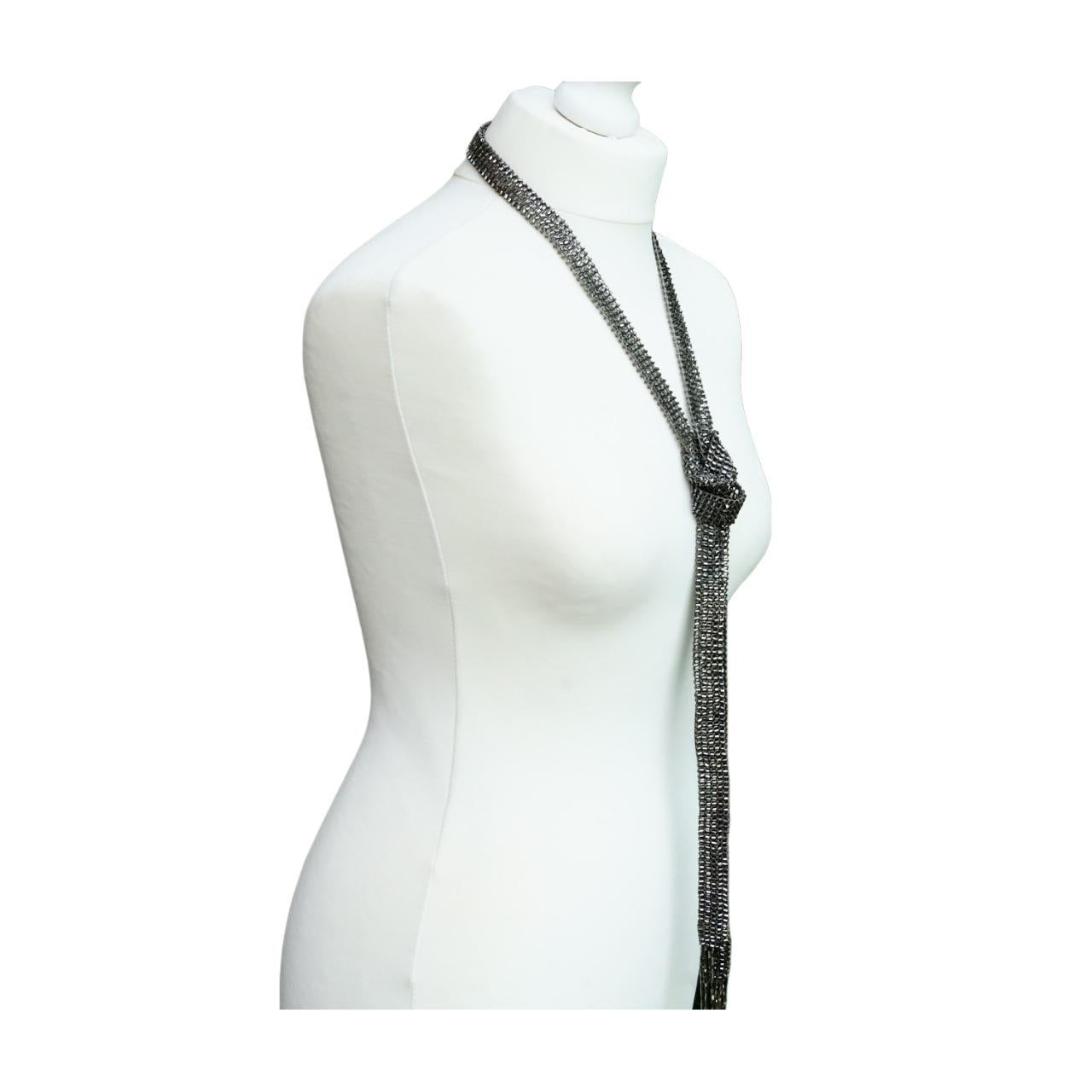Art Deco Lariat Halskette oder Gürtel mit silberfarbenen Glasperlen im Art déco-Stil im Angebot 3