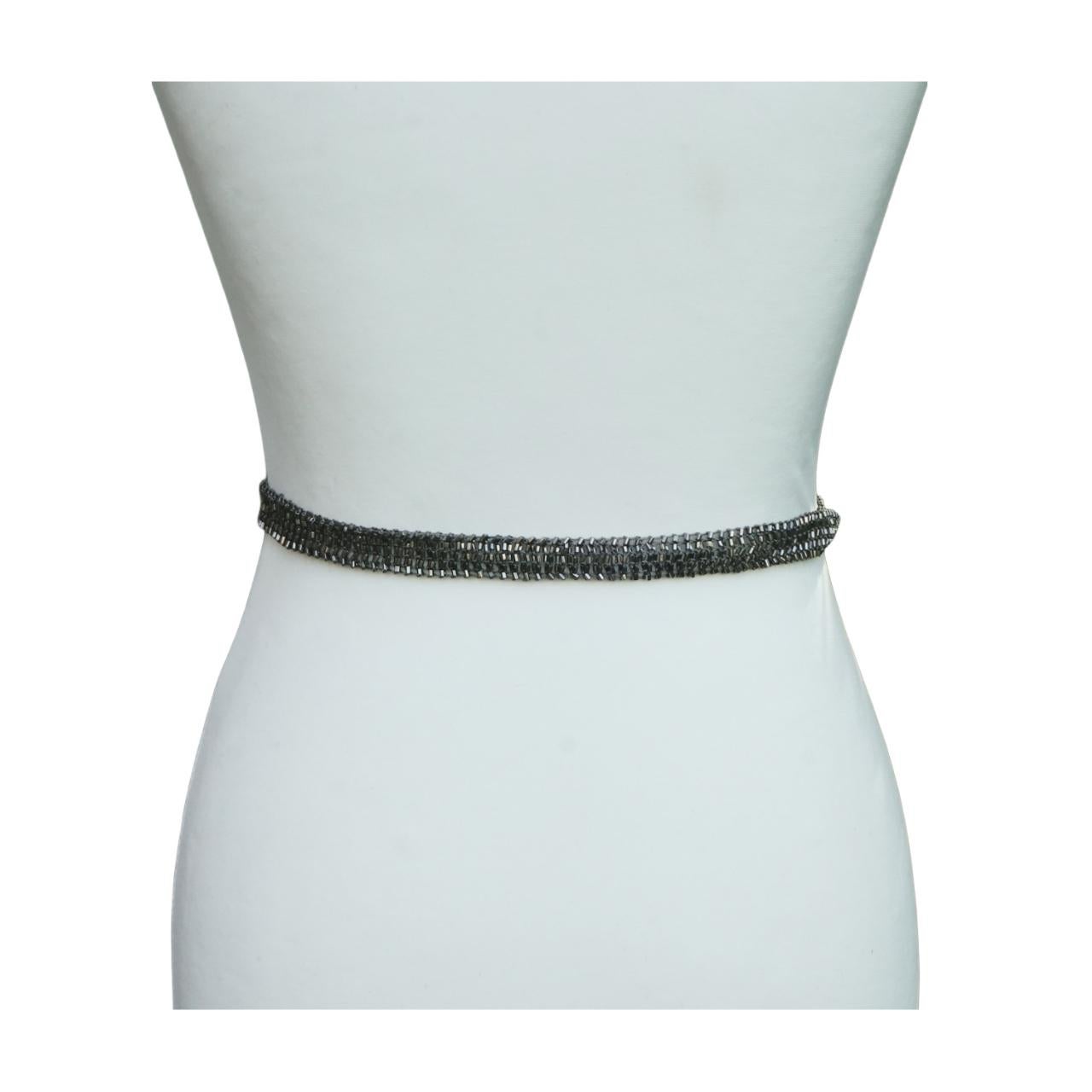 Art Deco Lariat Halskette oder Gürtel mit silberfarbenen Glasperlen im Art déco-Stil im Angebot 5