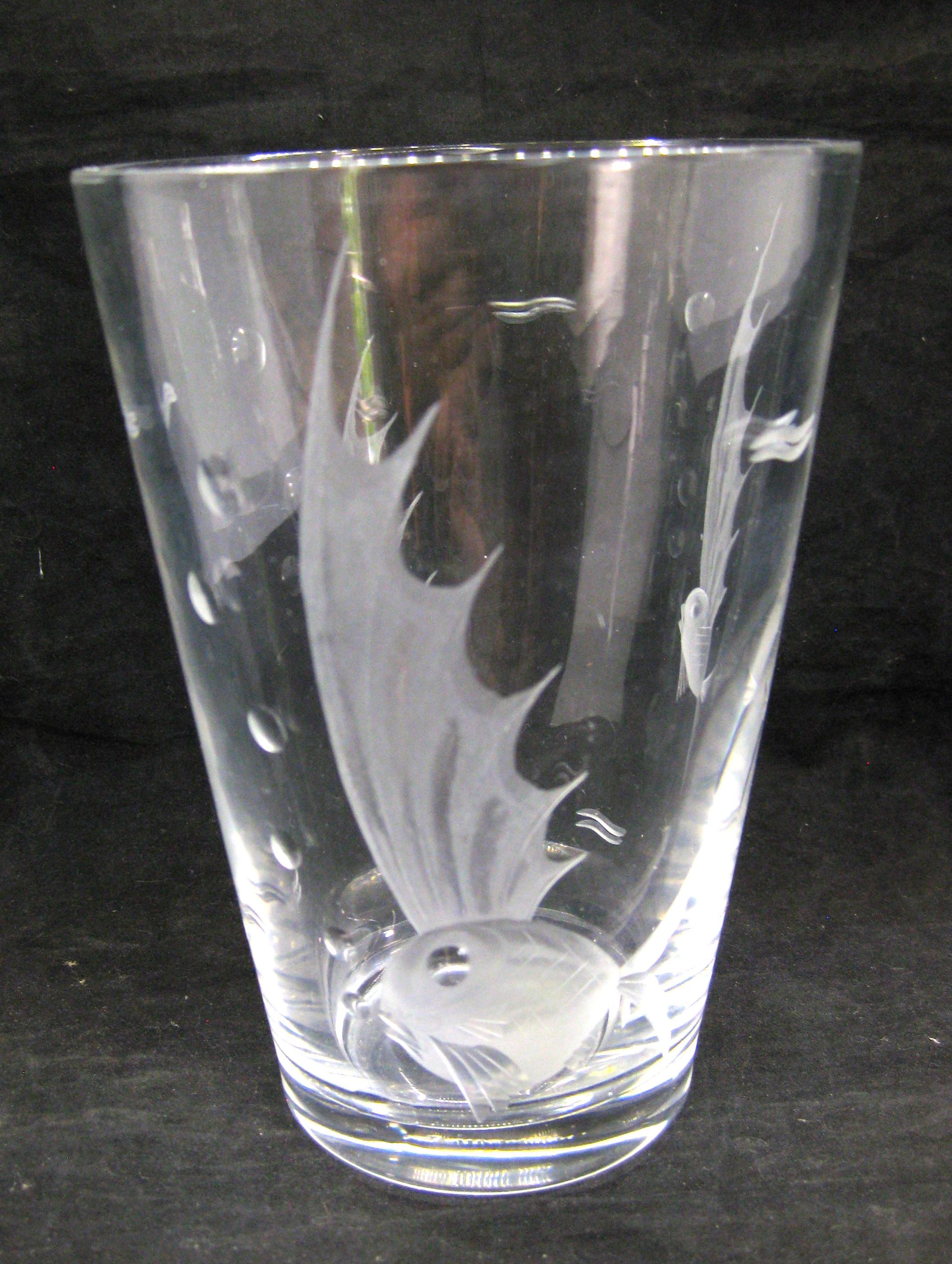 Art Deco Lars Kjellander Art Glass Fish Vase Sculpture Sweden Kosta Orrefors For Sale 2