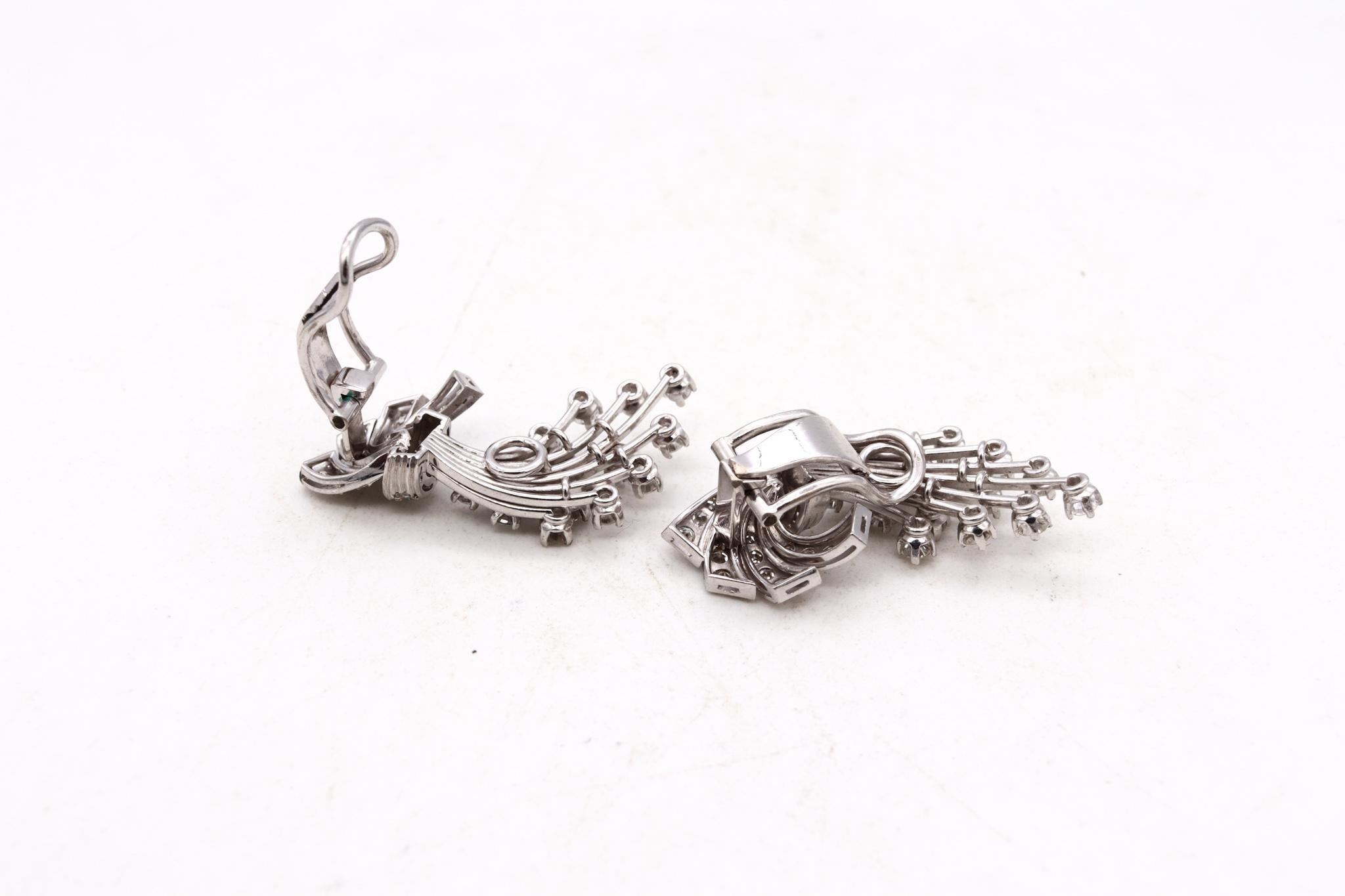 Mixed Cut Art Deco Late 1930 Clips on Earrings in Platinum with 2.88 Cts in VS Diamonds