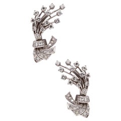 Art Deco Late 1930 Clips on Earrings in Platinum with 2.88 Cts in VS Diamonds