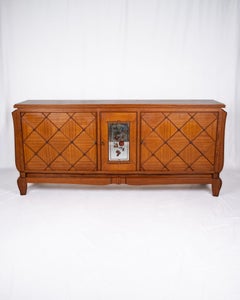 Art Deco Latticed Oak sideboard, in the style of Jean Royère, France, 1940s