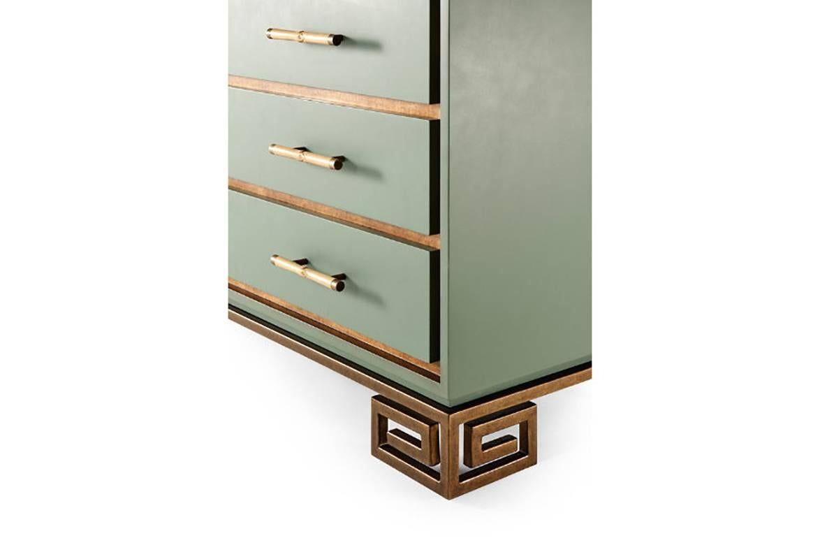 Art Deco Laurel Green and Greek Key Commode In New Condition In Westwood, NJ