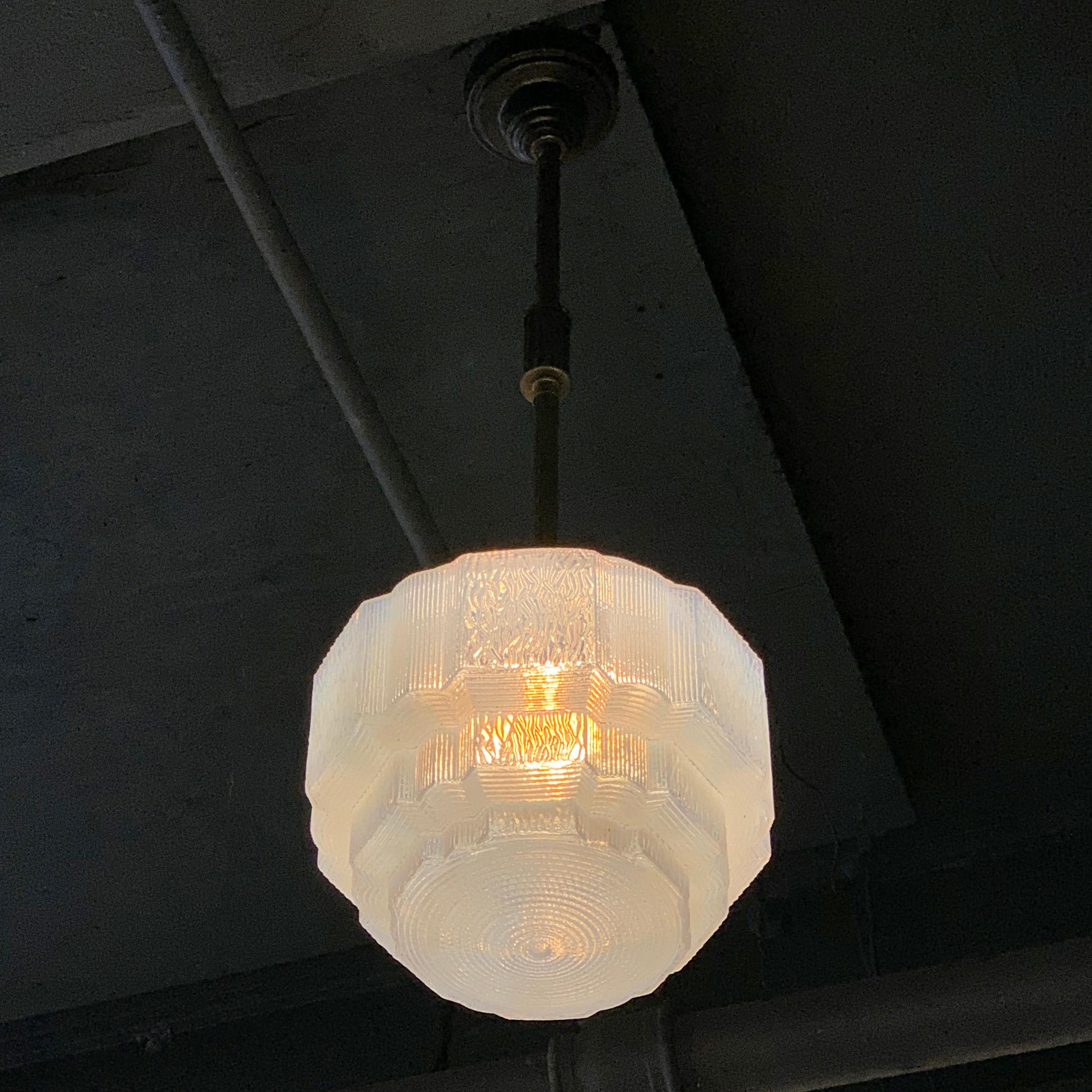 Art Deco Layer Cake Opaline Glass Pendant Light For Sale 3