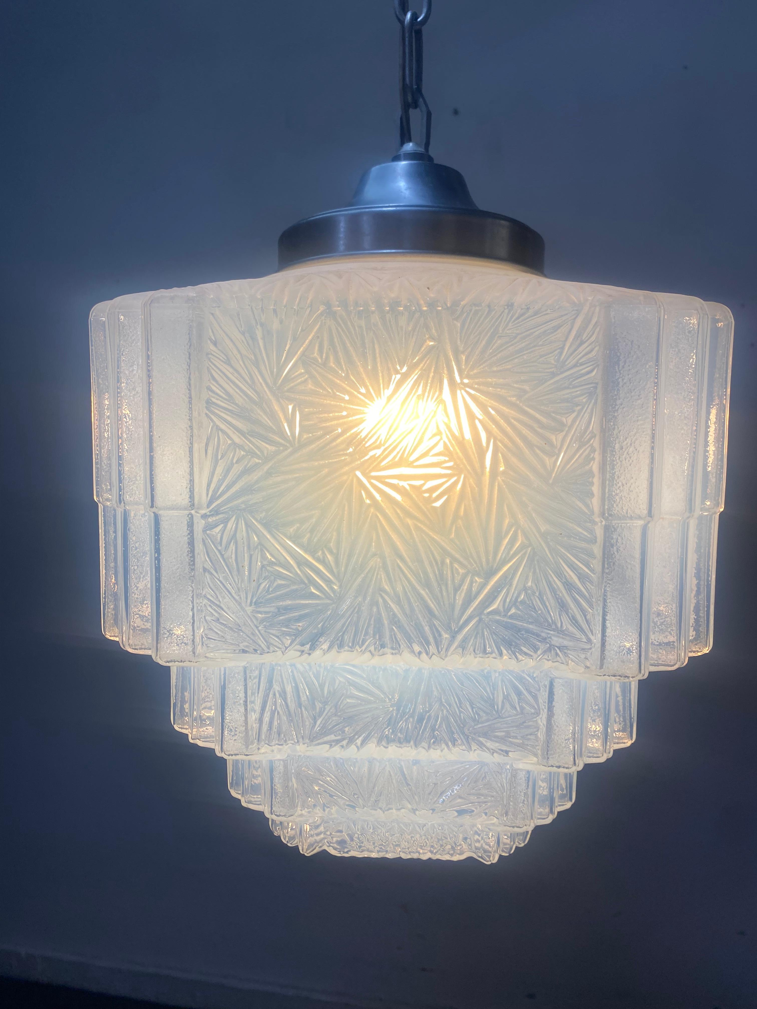Mid-20th Century Art Deco Layer Cake Opaline Glass Pendant Light For Sale