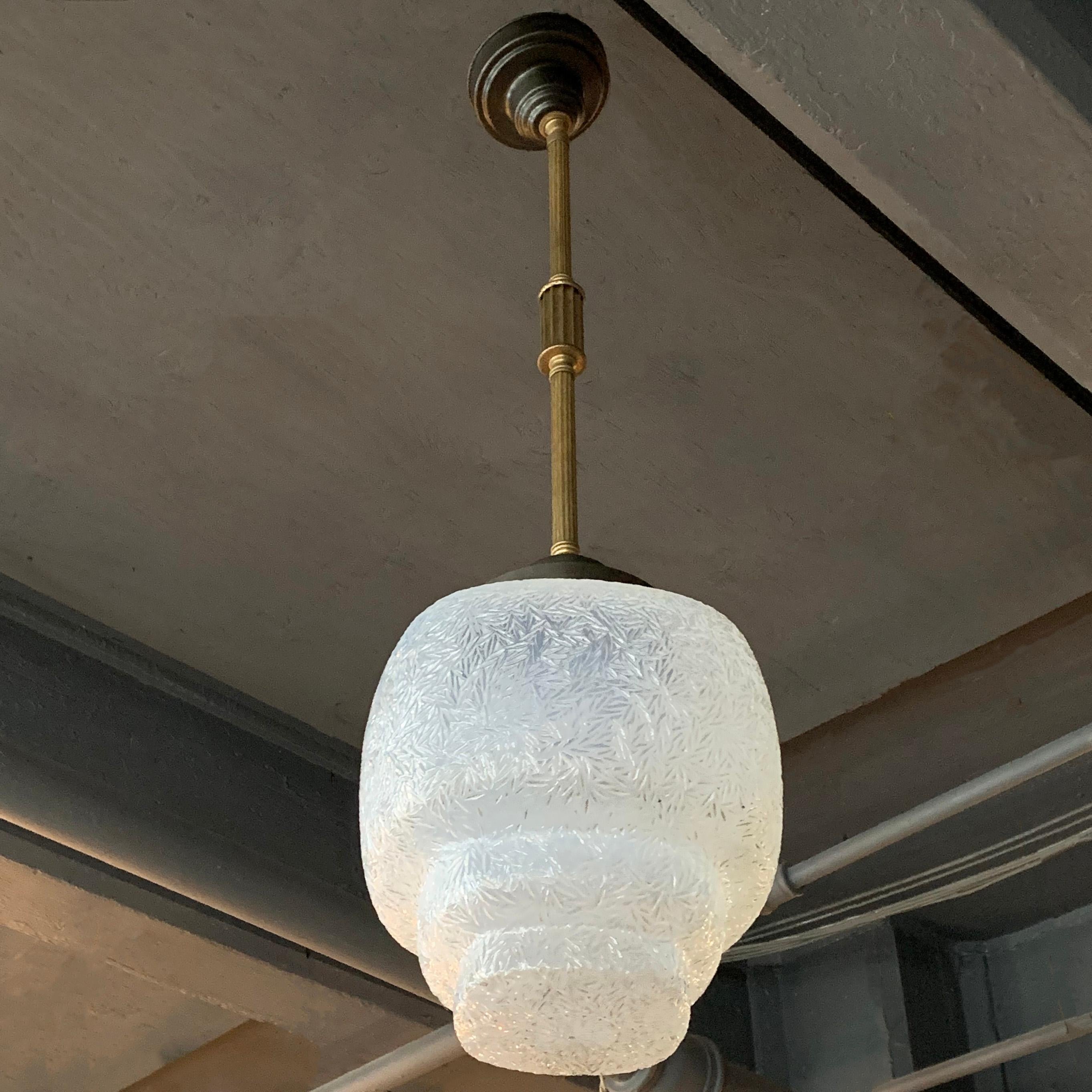 Art Deco Layered Opaline Glass Pendant Light In Good Condition For Sale In Brooklyn, NY