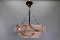 Art Deco Layered Pink and Smoky Amber Marbled Glass Pendant Light, ca 1930s