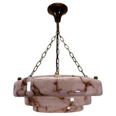 Art Deco Layered Pink and Smoky Amber Marbled Glass Pendant Light, ca 1930s