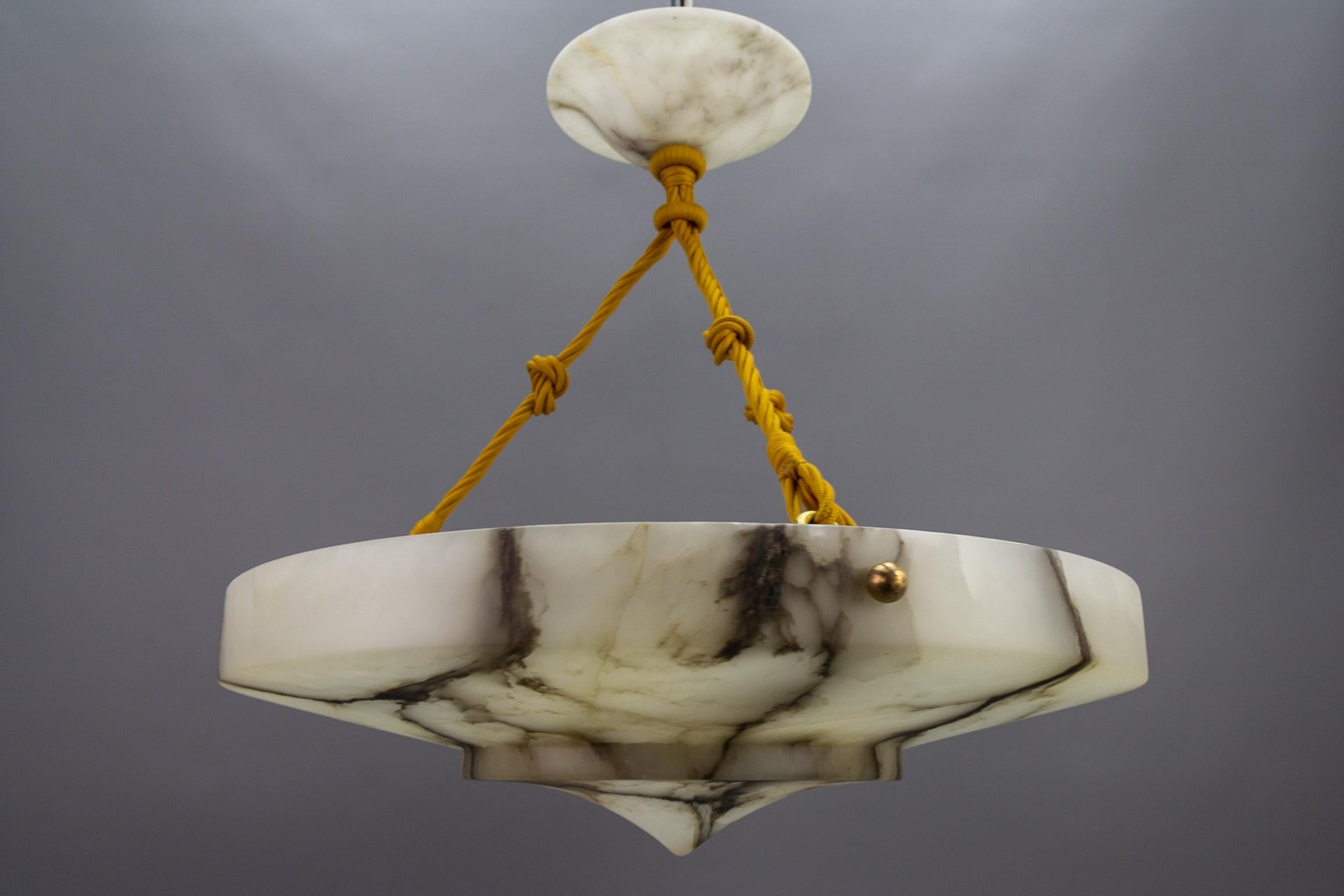 Art Deco Layered White and Black Alabaster Pendant Light, 1920s 4