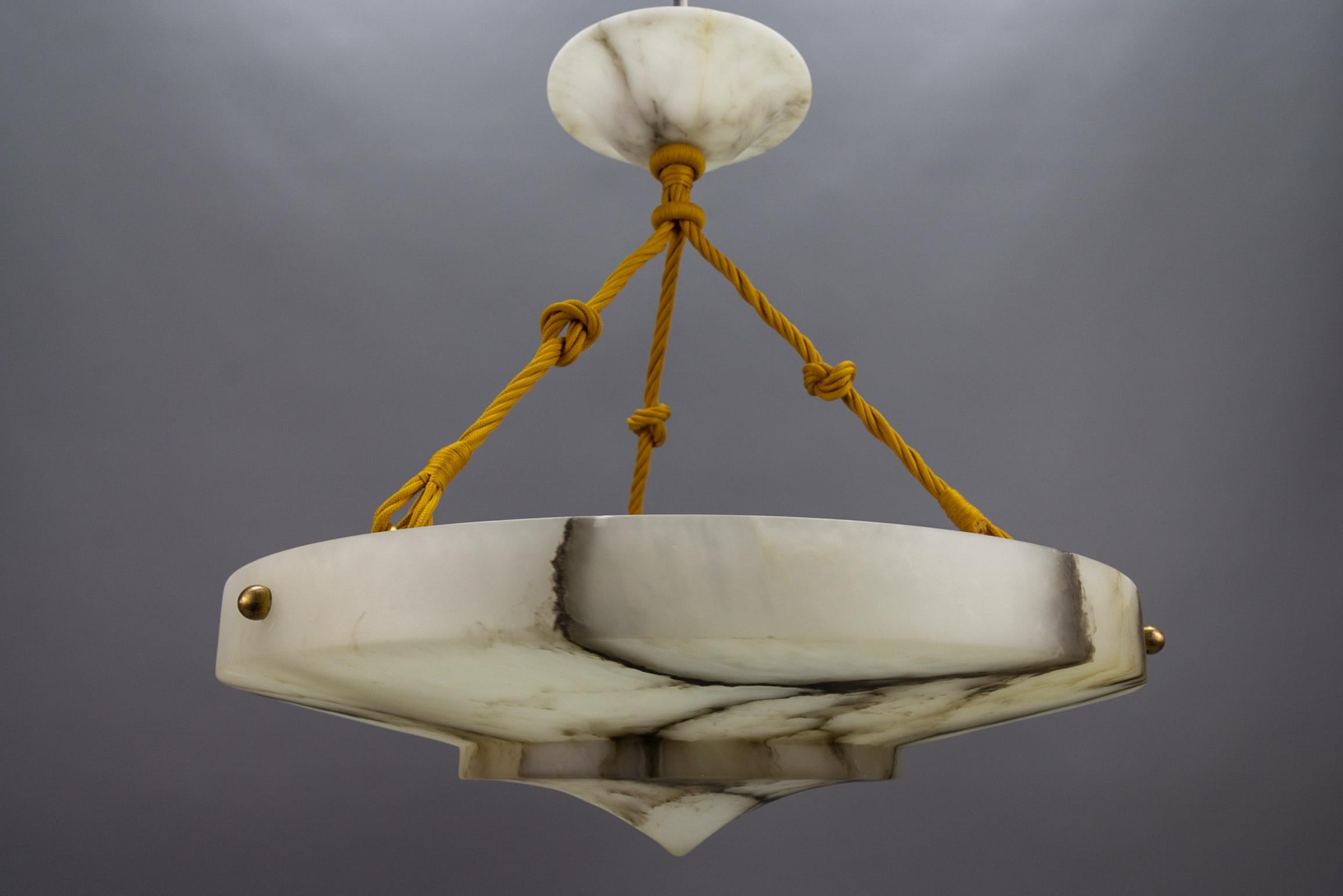 Art Deco Layered White and Black Alabaster Pendant Light, 1920s 5