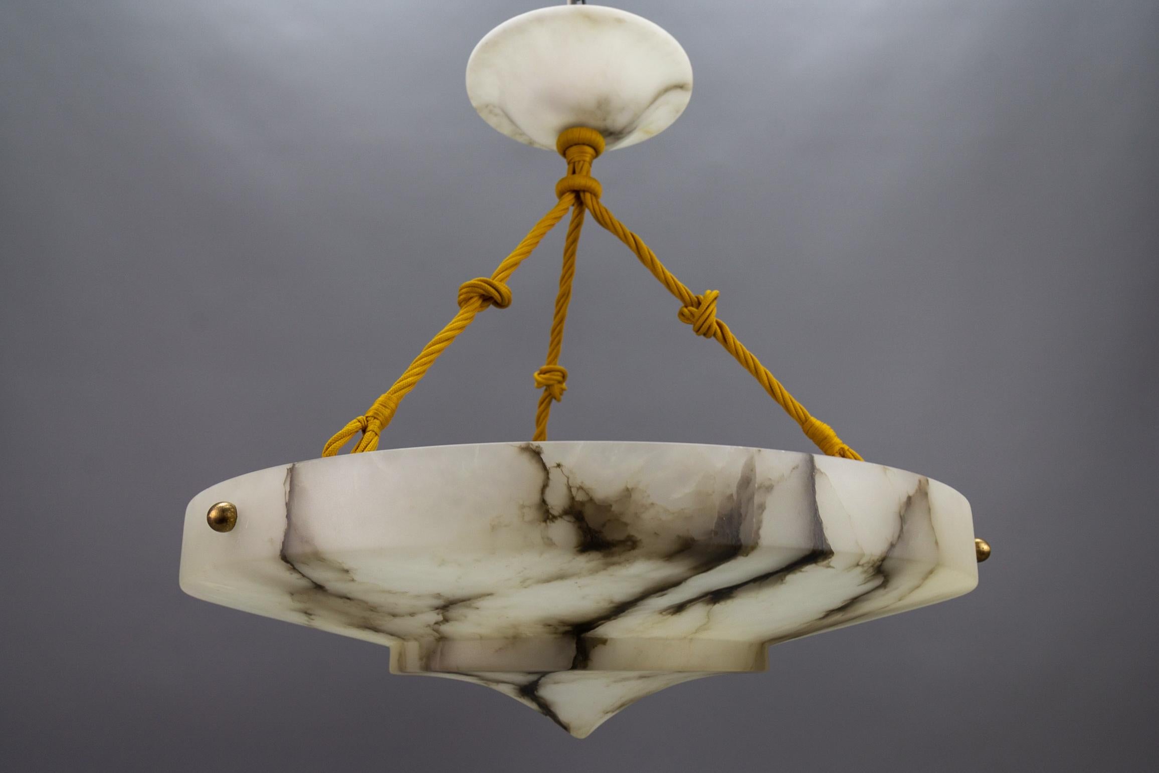Art Deco Layered White and Black Alabaster Pendant Light, 1920s 6