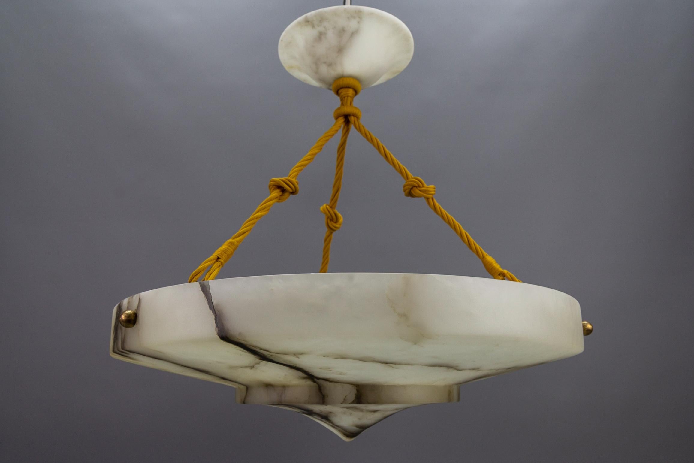Art Deco Layered White and Black Alabaster Pendant Light, 1920s 7