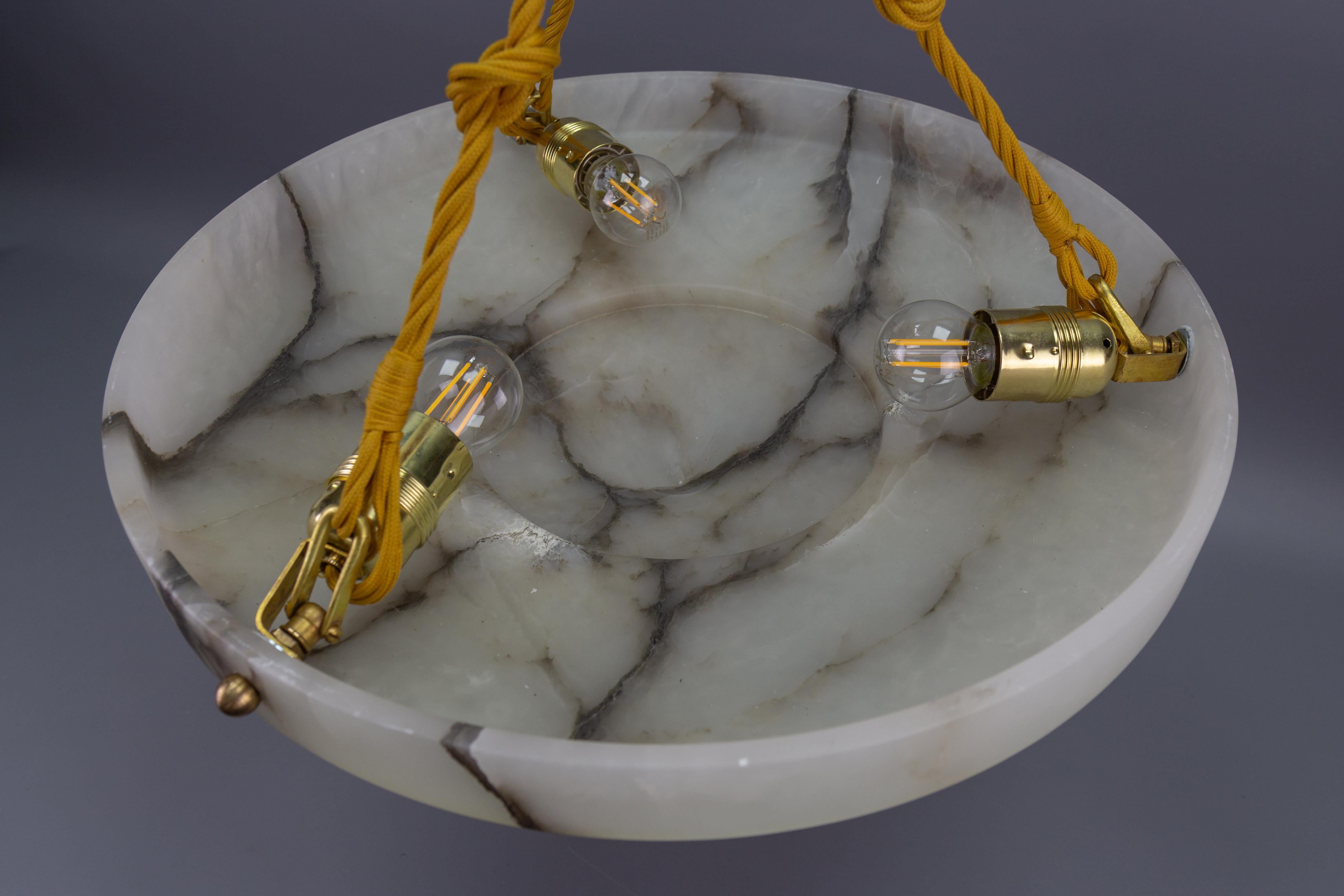 Art Deco Layered White and Black Alabaster Pendant Light, 1920s 8